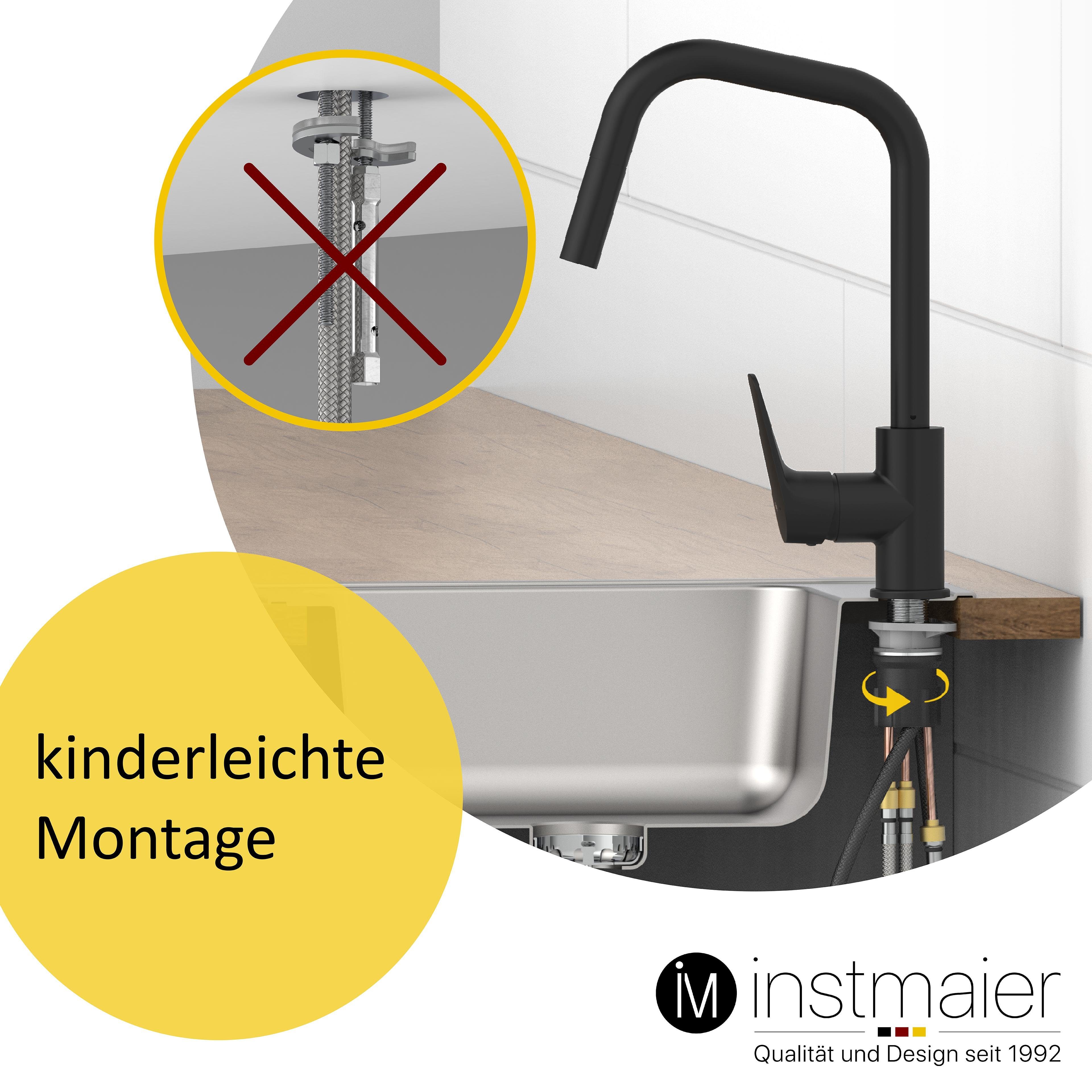 Plados Küchenarmatur VEMIXEXTL – Einhebelmischer Mit 90° Auslauf & Ausziehbarer Brause, Schwarz – Für Spüle Mit 35 Mm Bohrung
