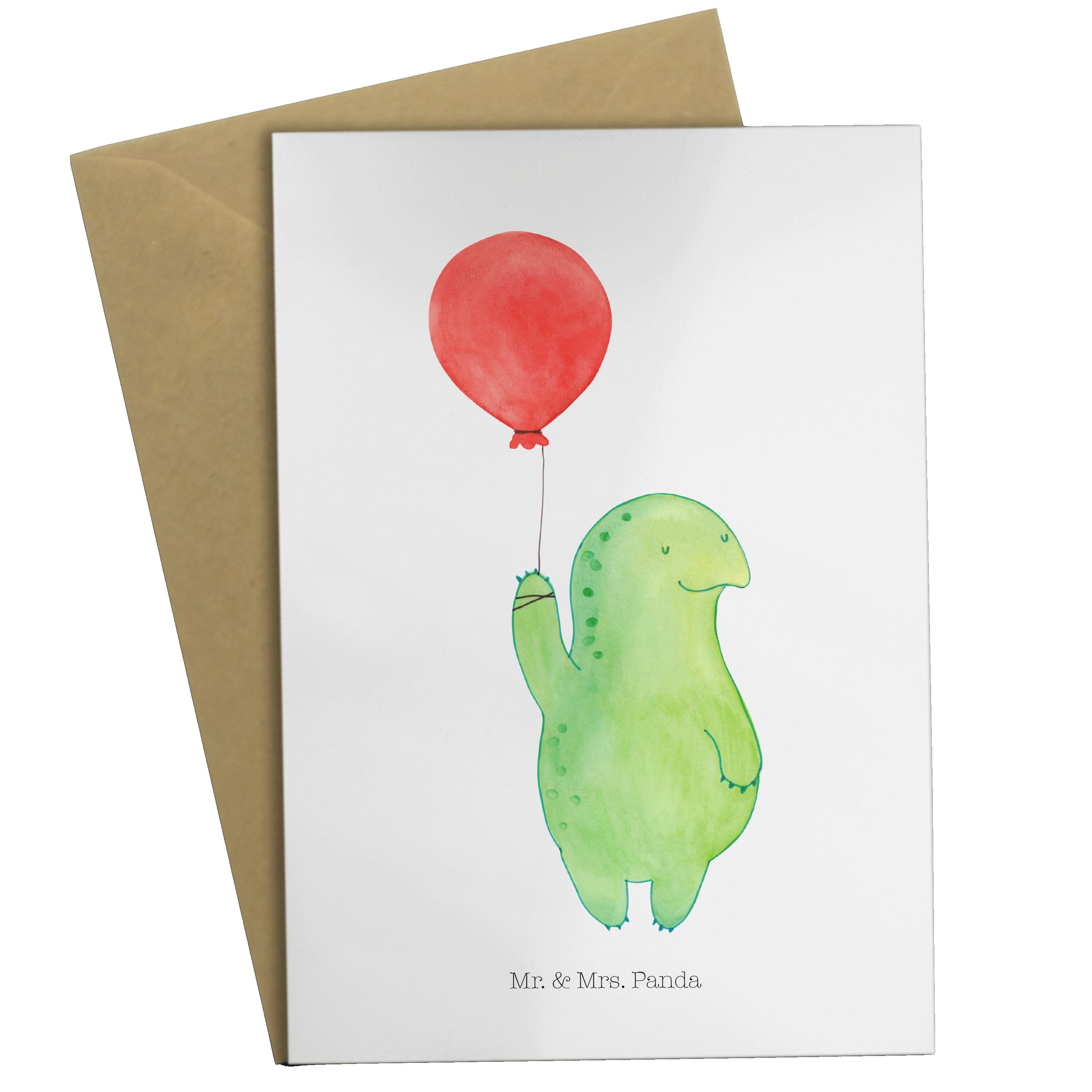 Mr. & Mrs. Panda Grußkarte Schildkröte Luftballon - Weiß - Geschenk, Motivationsspruch, Mutausbr