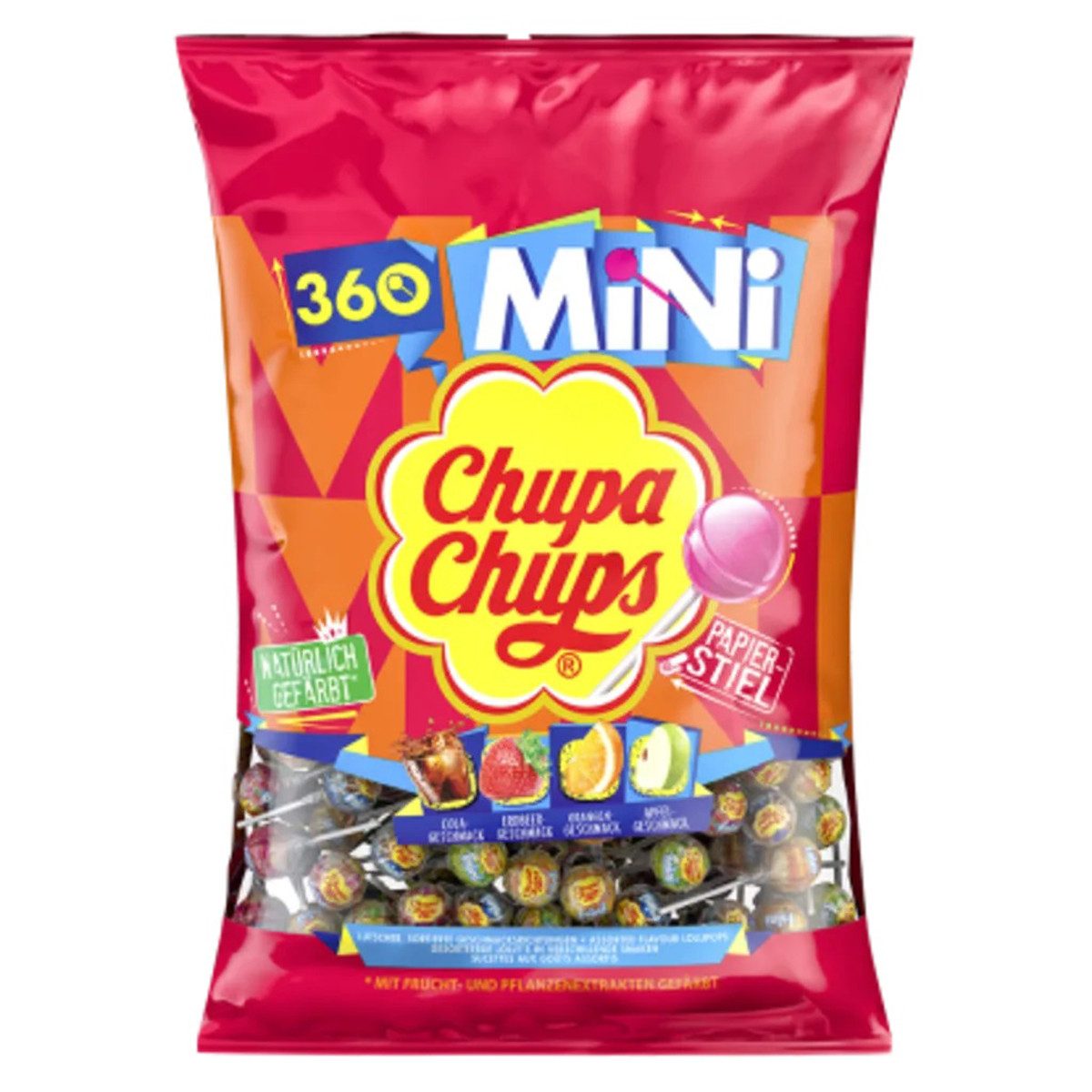 Chupa Chups Süßigkeit, Chupa Chups Mini Lutscher 4 Sorten Lollies im Nachfüllbeutel 2160g