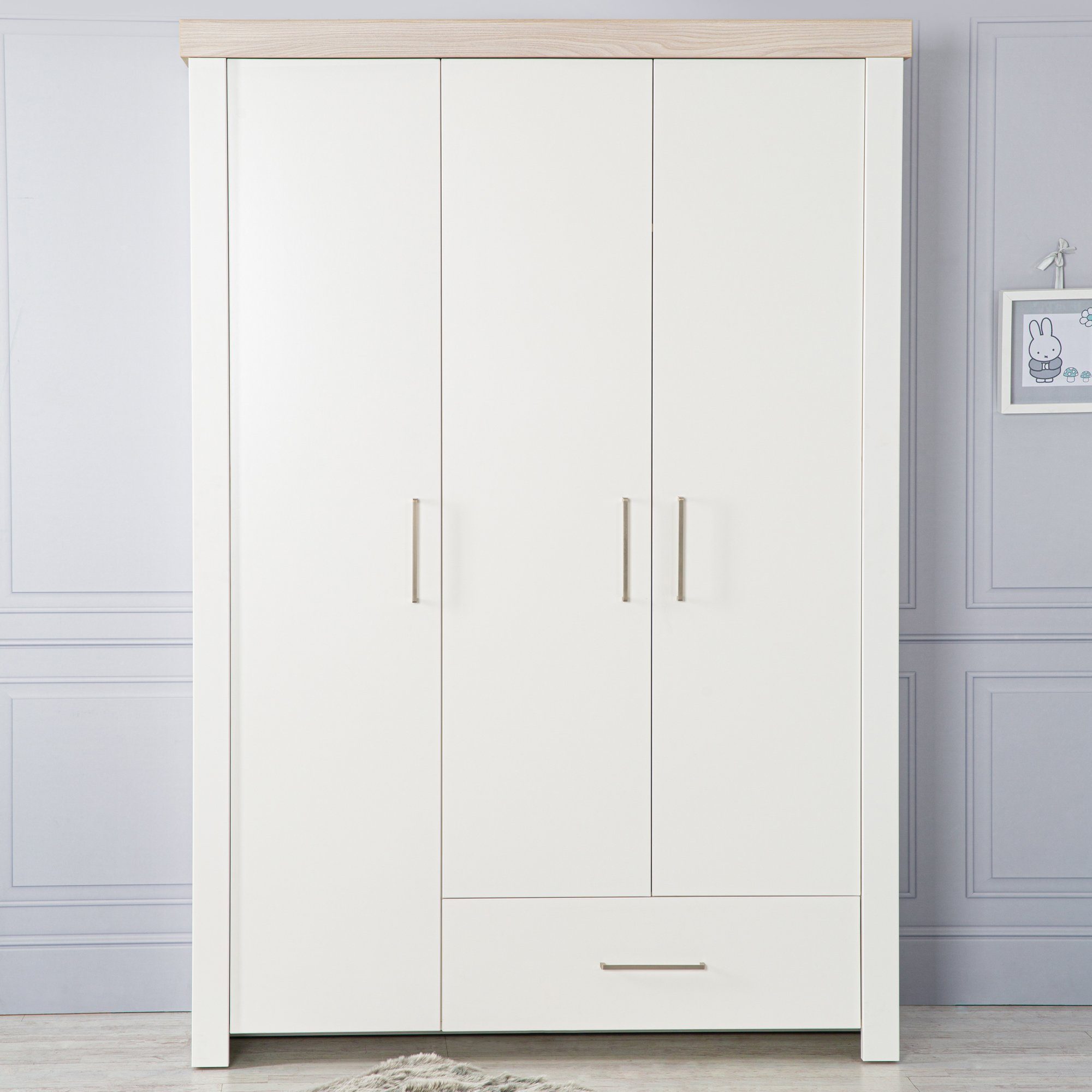 roba® Kinderkleiderschrank Lucy 3-türig - Schrank für Kinderzimmer - Holzdekor / Weiß - Metallgriffe