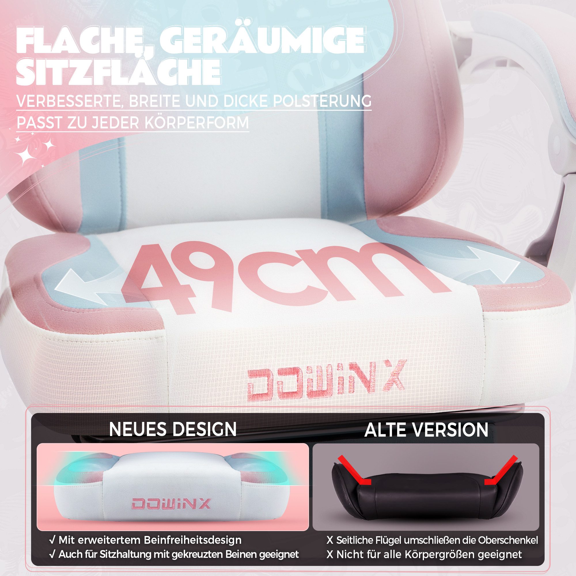Dowinx Gaming-Stuhl Niedlich mit Katzenohren, Pfoten-Lendenkissen und Sitzkissen, (Packung), Ergonomischer Computerstuhl mit Fußstütze, PC-Spiele-Stuhl für Mädchen