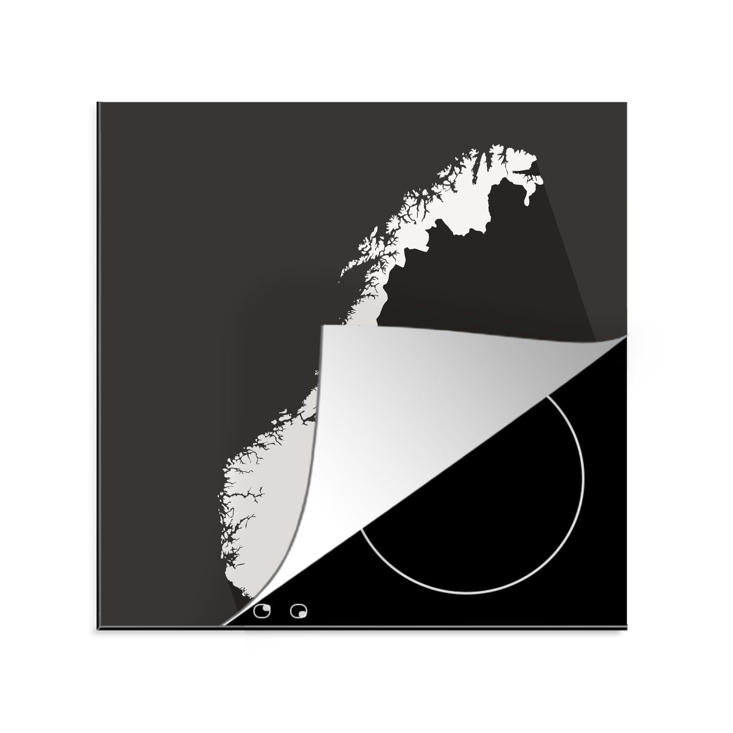 MuchoWow Herdblende-/Abdeckplatte Illustration von Norwegen in schwarz-weiß, Vinyl, (1 tlg), 78x78 cm, Ceranfeldabdeckung, Arbeitsplatte für küche