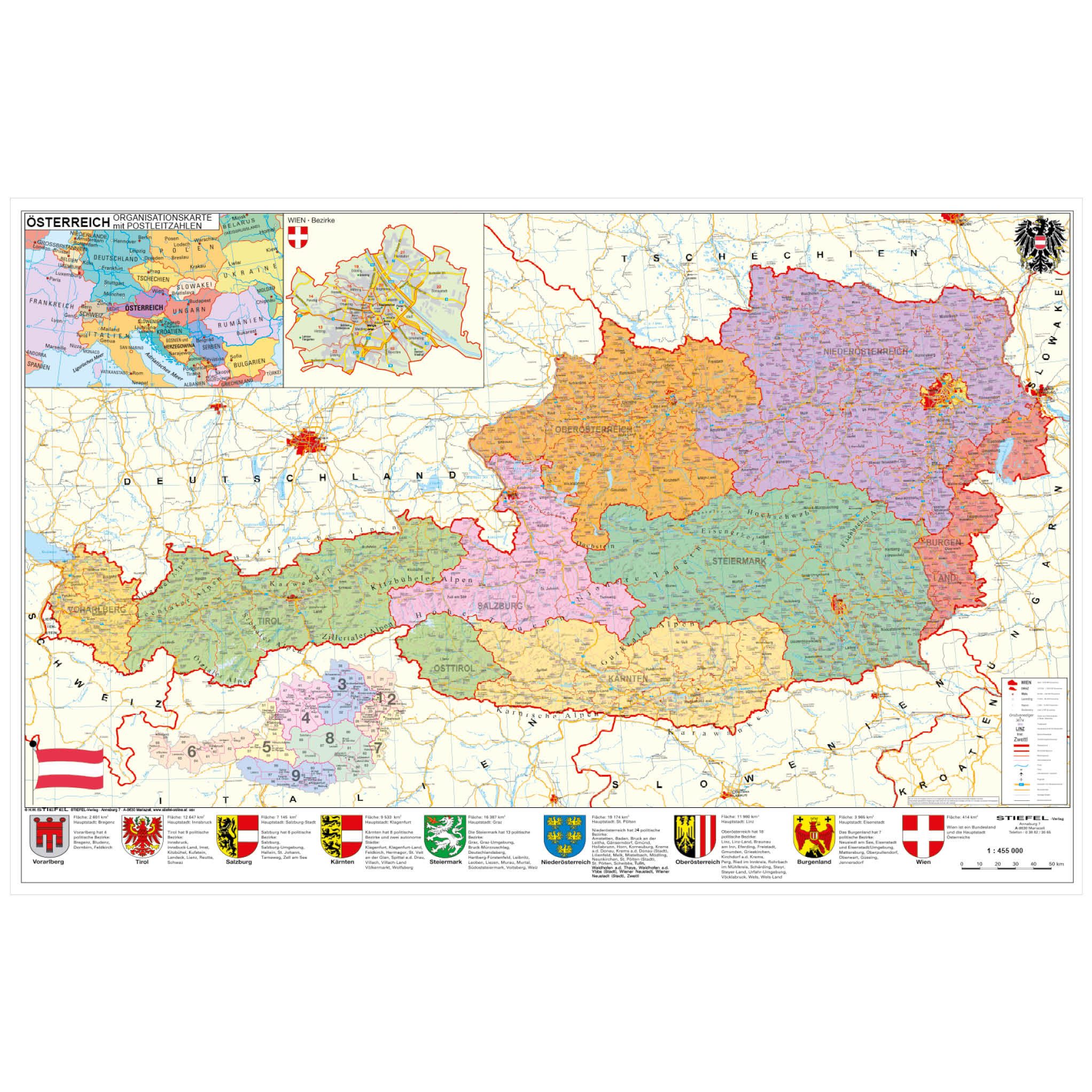 STIEFEL Poster Österreich politisch – PLZ- und Organisationskarte, 137 x 89 günstig online kaufen