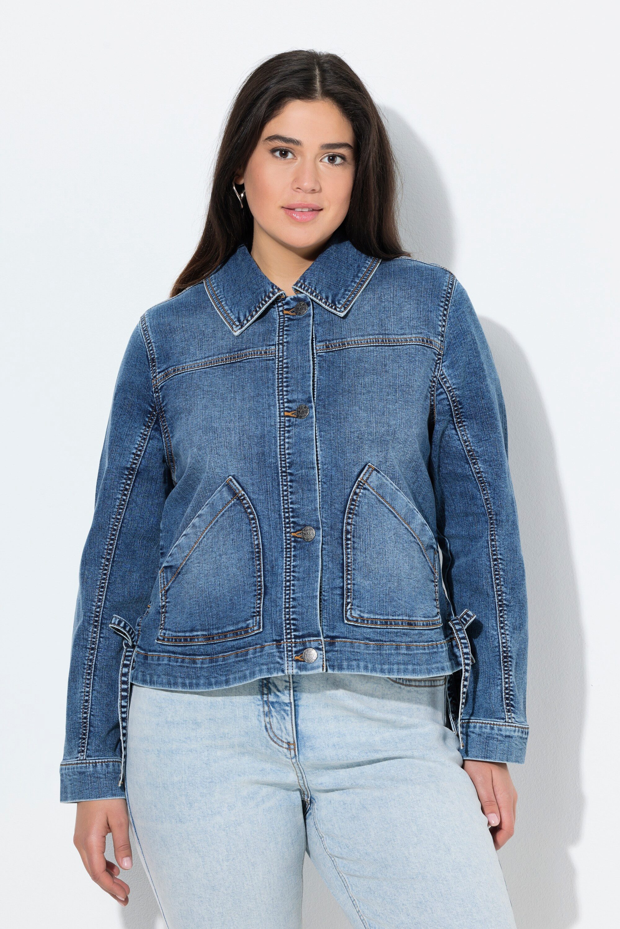 Ulla Popken Sommerjacke Jeansjacke Rückendruck Oversized Hemdkragen günstig online kaufen