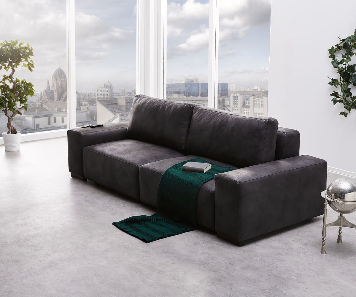 DELIFE Big-Sofa »Lanzo«, L Anthrazit 250x105 cm Vintage Optik mit Kissen Big -Sofa online kaufen | OTTO