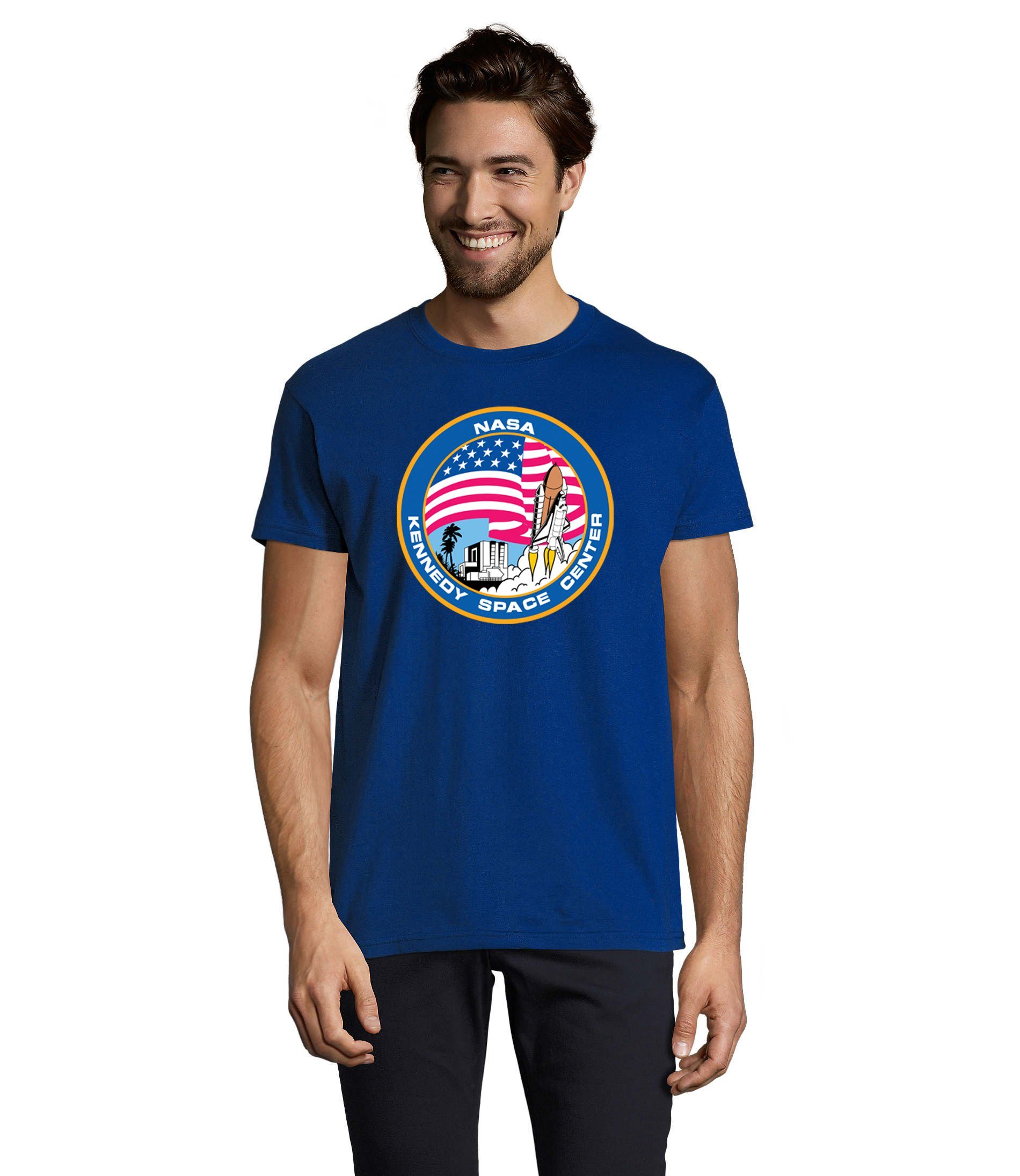 Blondie & Brownie T-Shirt Herren NASA Kennedy Space Center Rakete Sterne Elon X Blau