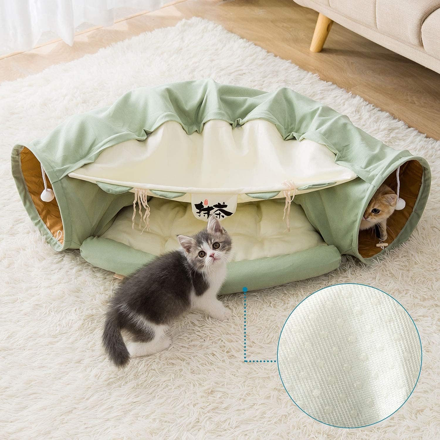 Refined Living Tierbett Katzentunnel Mit Schlafplatz, Rascheltunnel Für Katzen, Faltbar,Tierbett und Katzentunnel in einem,Super weich,mit Spiel,Luxus Katzentun – Bild 5 von 5
