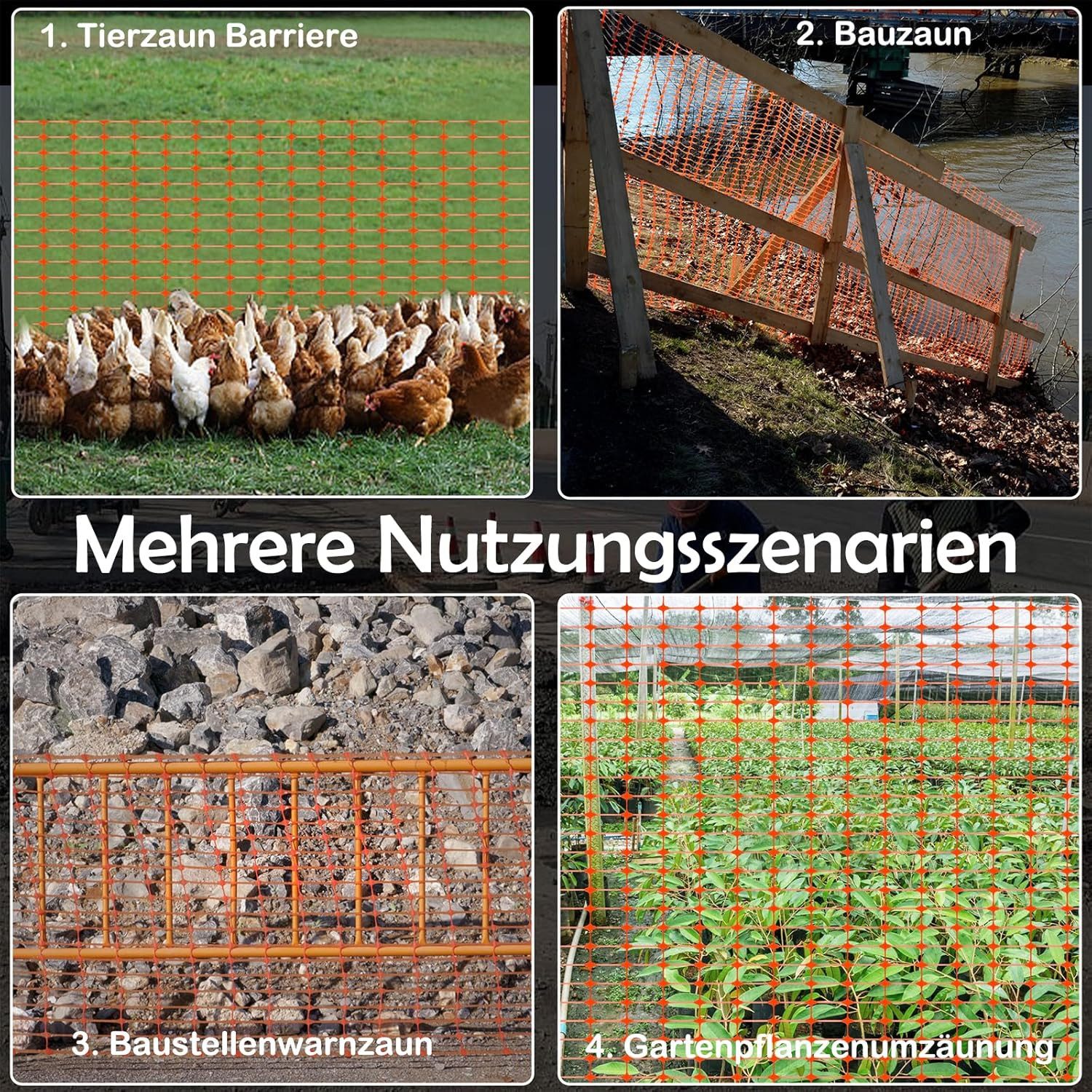 FIVMEN Gartenzaun 1x30m/50m/80m Absperrzaun Bauzaun Begrenzungszaun, 100 cm hoch, Nutztierzäune Schutznetz aus Kunststoff Geschnitten, Orange – Bild 4 von 5