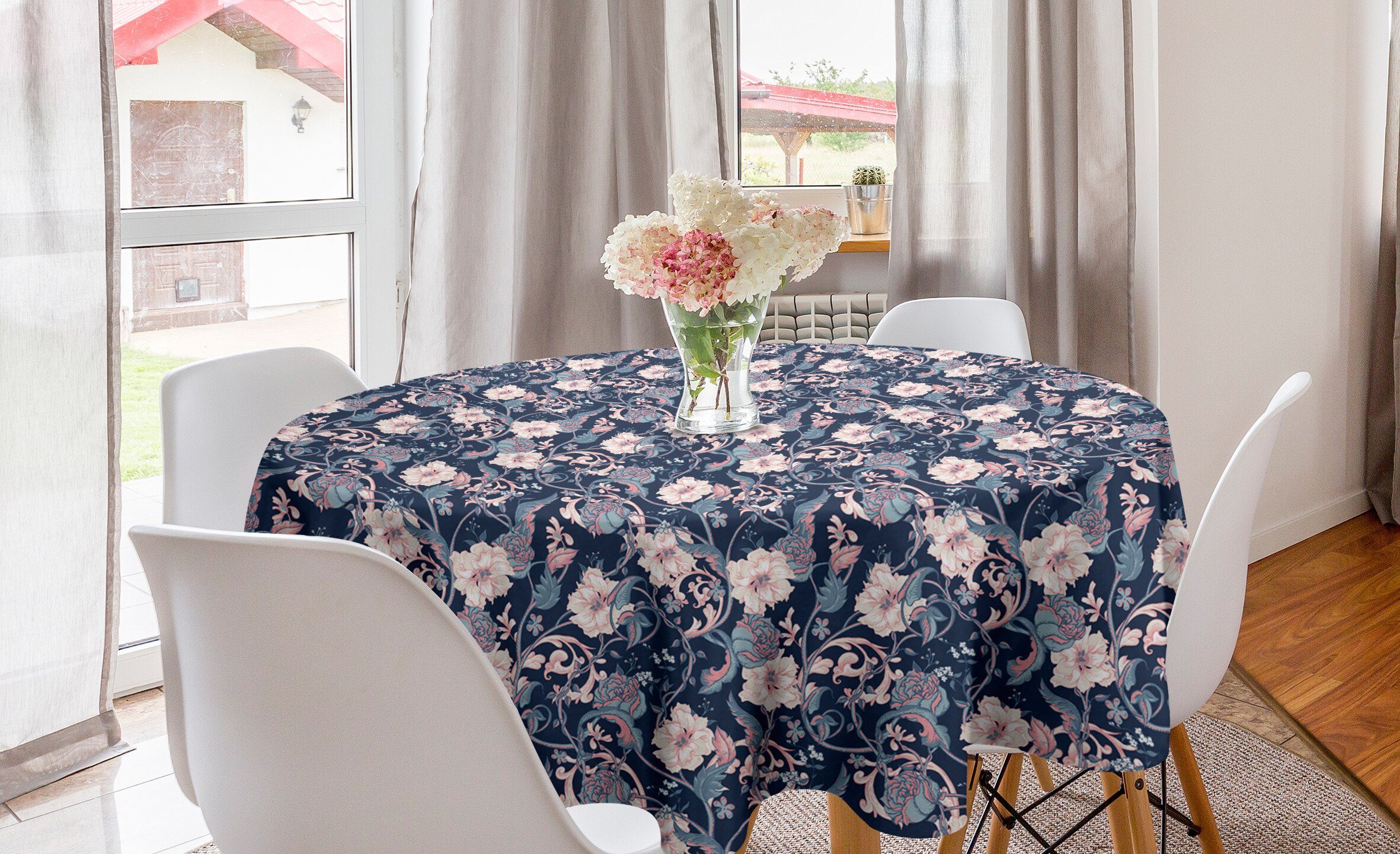 Abakuhaus Tischdecke Kreis Tischdecke Abdeckung für Esszimmer Küche Dekoration, viktorianisch Magnolie und Rosen