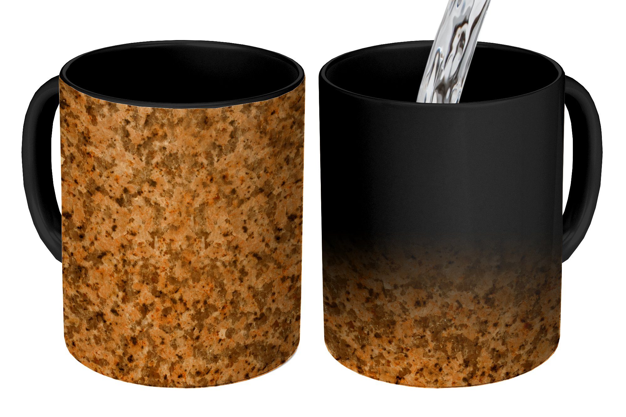 MuchoWow Tasse Granit - Kristall - Orange - Schwarz, Keramik, Farbwechsel, Kaffeetassen, Teetasse, Zaubertasse, Geschenk