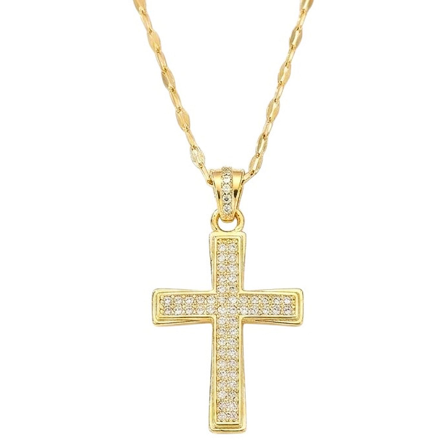 Kette mit Anhänger Kreuz Gold 40 cm Edelstahl Kristalle