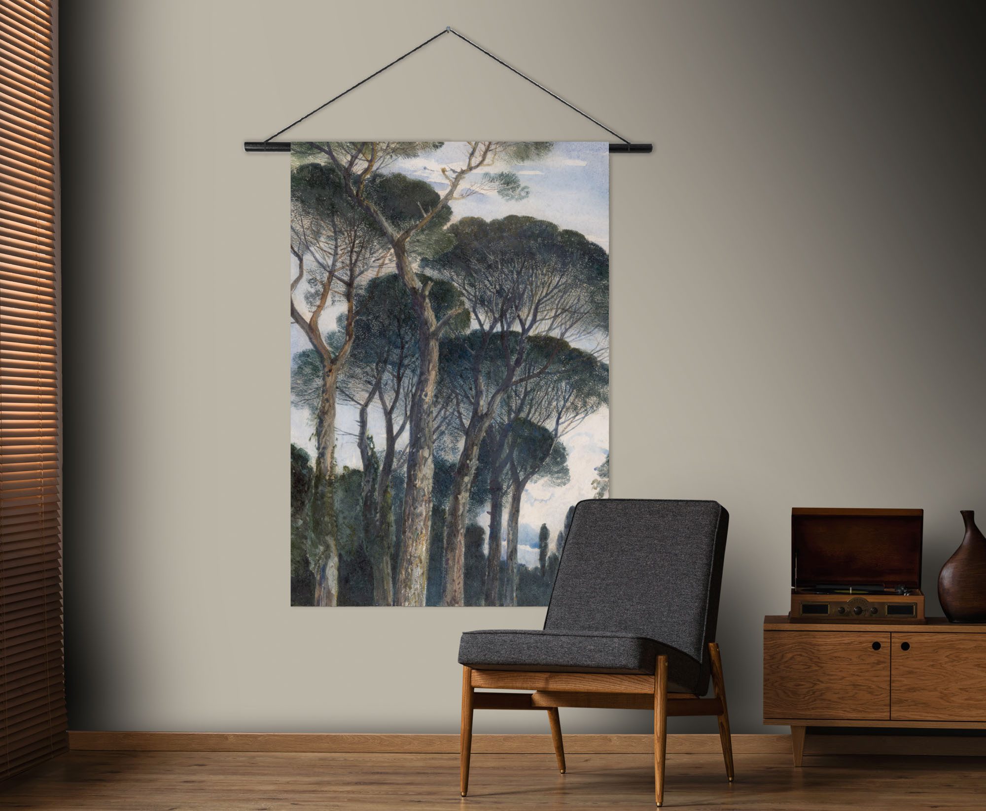 Art for the home Wandbild Schirmkiefern, Art, Landschaft (1 St), Textilposter XL Wandteppich Dschungel Vintage 150 x 100 cm