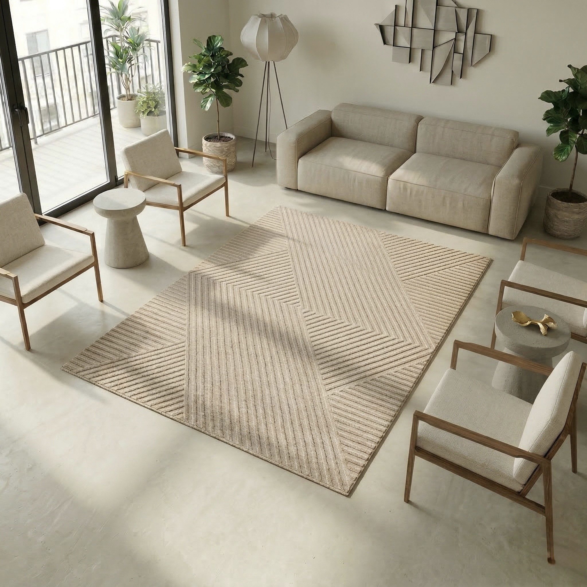 Sehrazat Teppich Rio 1600, auch als Läufer, rechteckig, Höhe: 7 mm, Kurzflor, grafisches Hoch Tief Muster, Wohnzimmer