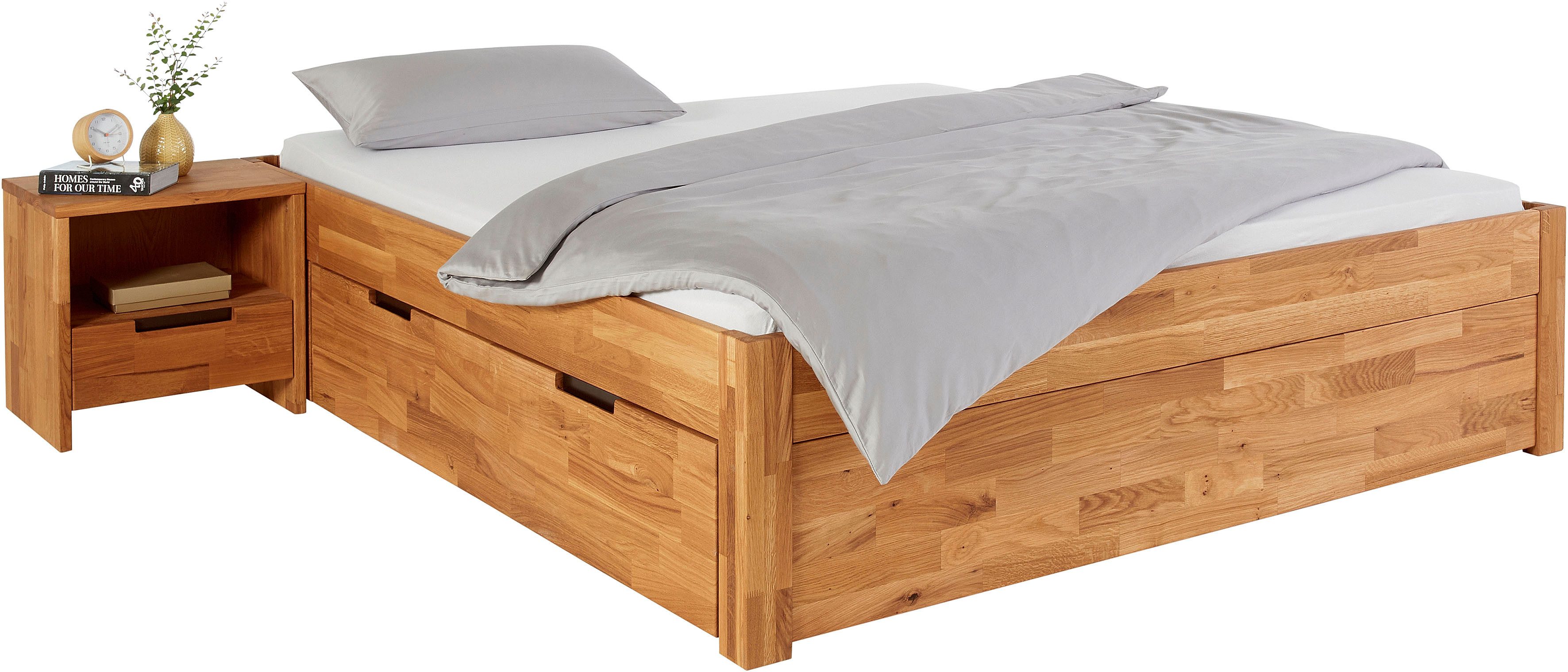 TaBoLe Мебель Massivholzbett Santos OHNE Kopfteil, inkl. Bettschubladen auf Rollen, viel Stauraum, hohe Stabilität