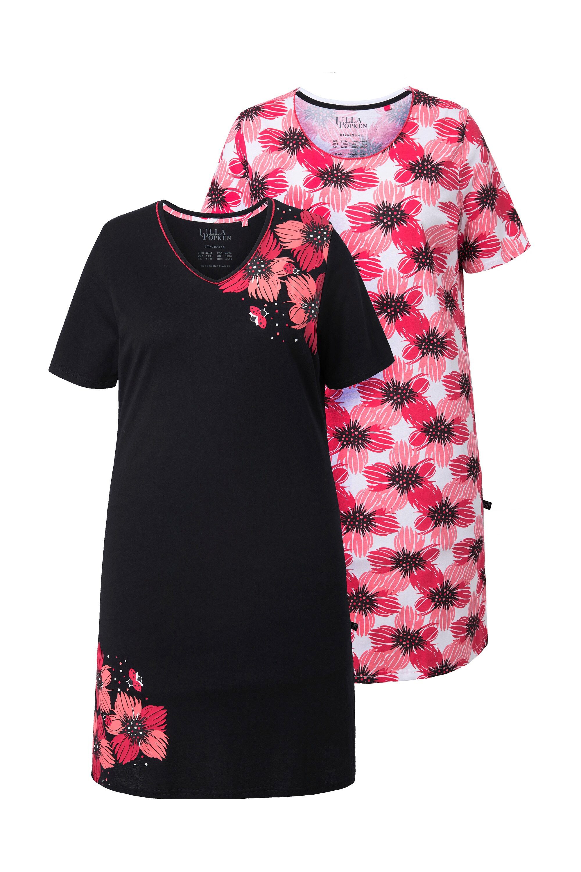 Ulla Popken Bigshirt Bigshirts 2er-Pack Blüten Rundhals/V-Ausschnitt