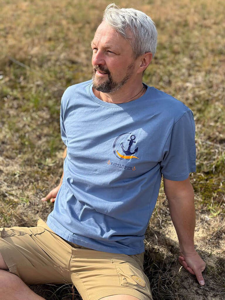 Wattlöper T-Shirt 11370 Herren Kurzarm-Shirt Anker-Design mit Wellen- & Halbkreis-Print Sommershirt & Freizeitshirt mit Rundhalsausschnitt - Maritimes Design