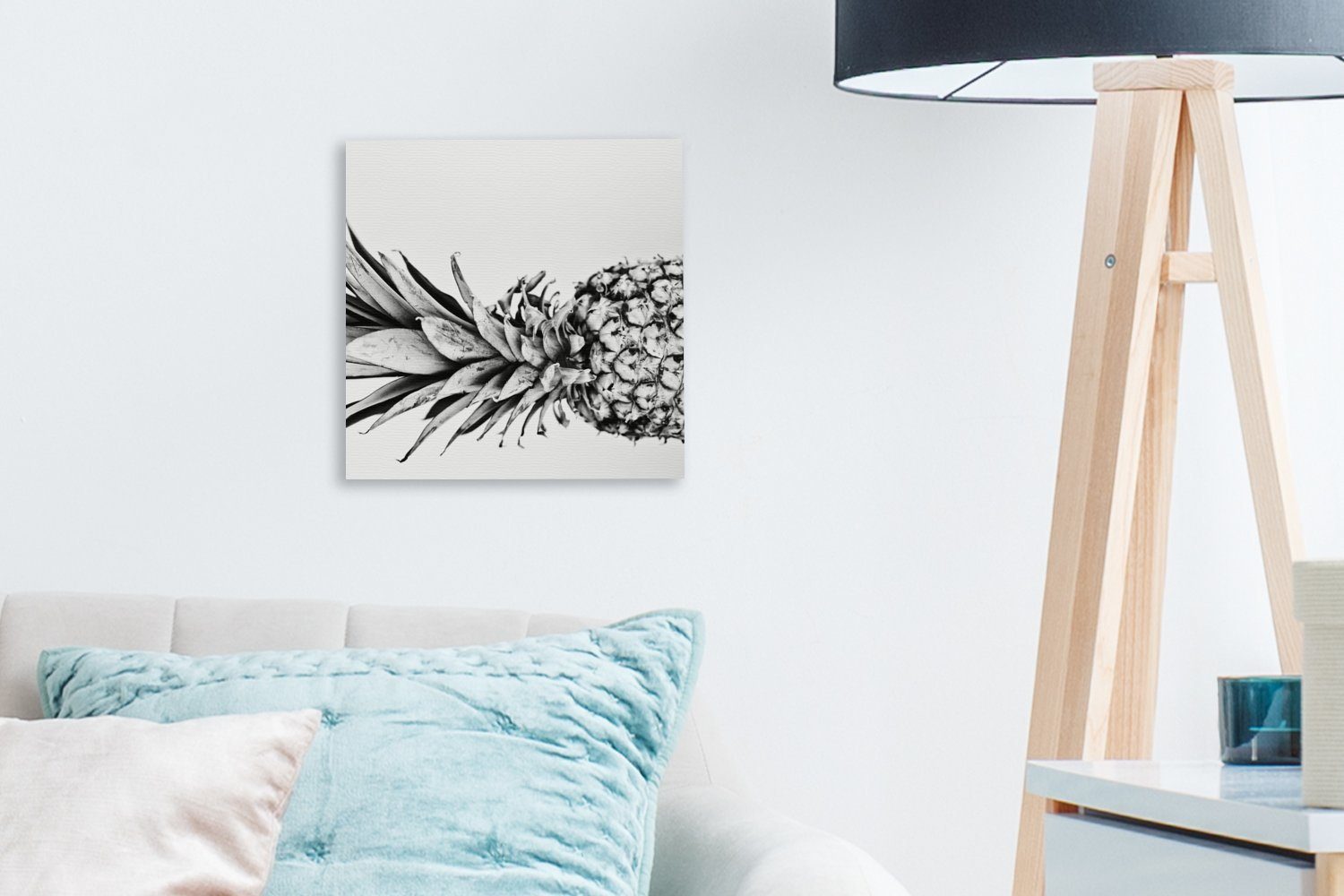 Wohnzimmer Schlafzimmer St), OneMillionCanvasses® Leinwand - - Weiß, Leinwandbild Ananas Bilder (1 Obst für - Schwarz