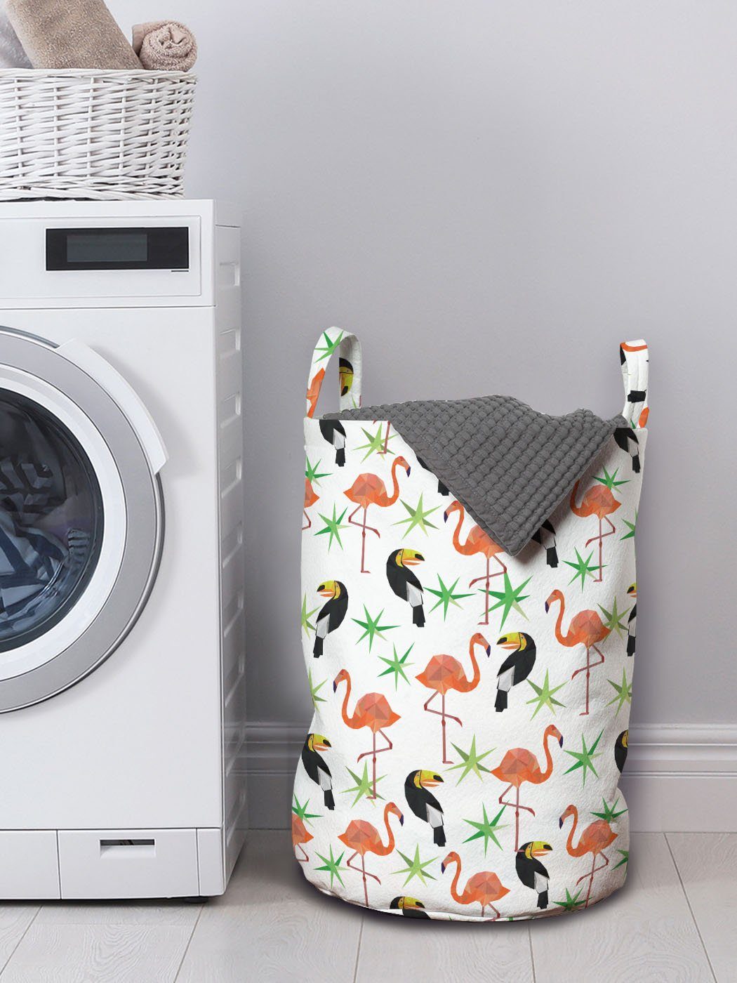 Abakuhaus Wäschesäckchen Waschsalons, für Wäschekorb Toucan mit Griffen Flamingo und Tropisch Exotische Kordelzugverschluss