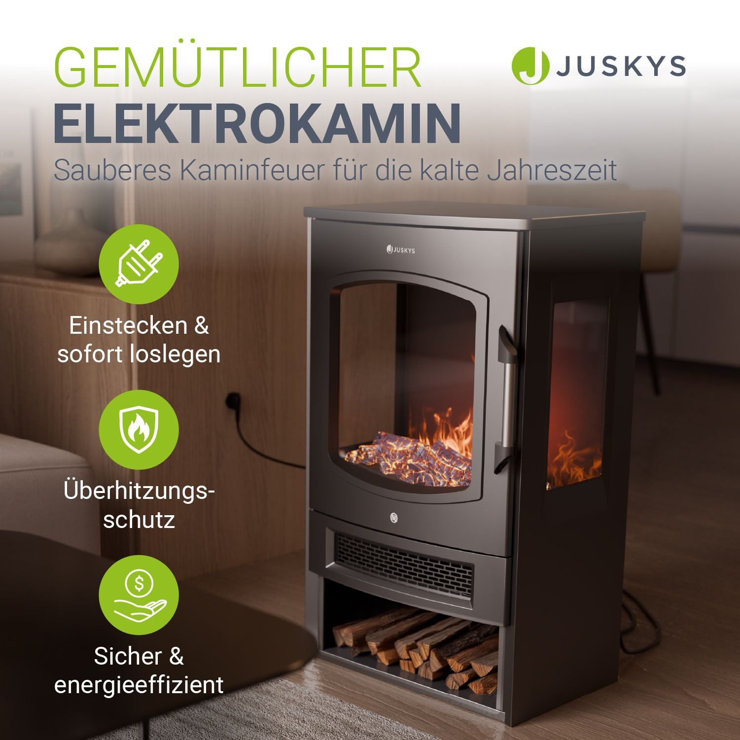 Juskys Elektrokamin, Flammeneffekte, WLAN/App-Steuerung, Heizfunktion, Fern günstig online kaufen