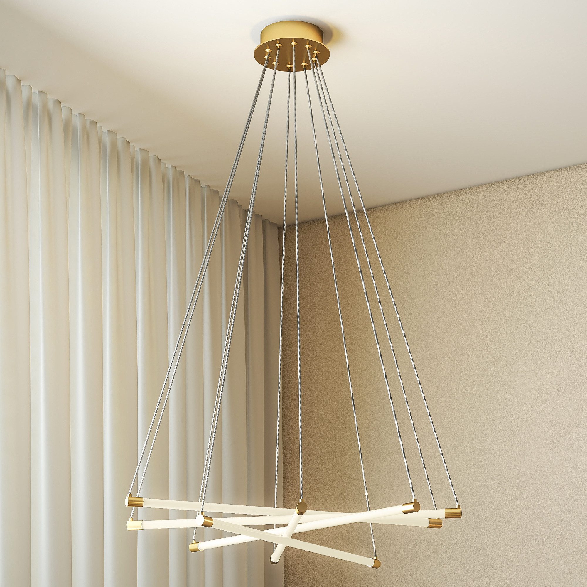 HOMCOM Pendelleuchte LED Hängelampe mit verstellbaren Armen, moderner 50 W, Höhenverstellbar, LED-Beleuchtung, LED-Lampe, Warmweiß, Weiß, Kaltweiß, für Wohnzimmer, Schlafzimmer, Flur, Gold+Weiß