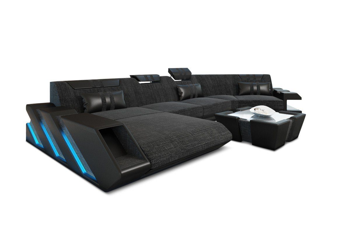 Designersofa Wohnlandschaft LED, Bettfunktion mit Stoffsofa Form Couch, Sofa Dreams Apollonia Sofa als mit wahlweise Stoff C H8 Stoff Braun-Weiss Polster Schlafsofa,