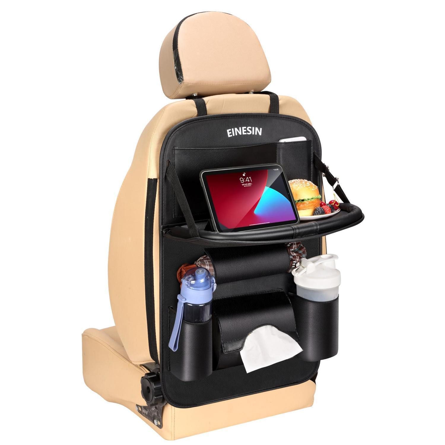 LuxusKollektion Auto-Rückenlehnenschutz Autositz Organizer Klapptisch Tablet Tasche wasserdicht 1 Stück Beige