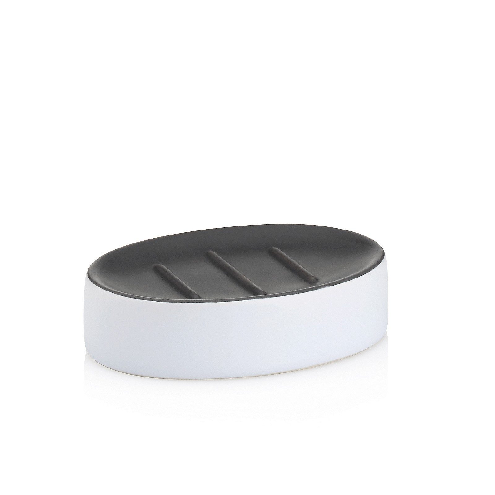kela Seifenschale Matsi, Breite: 8,5 cm, Ø 7 cm, matte Optik, schwarze Auflagefläche mit drei erhöhten Streifen