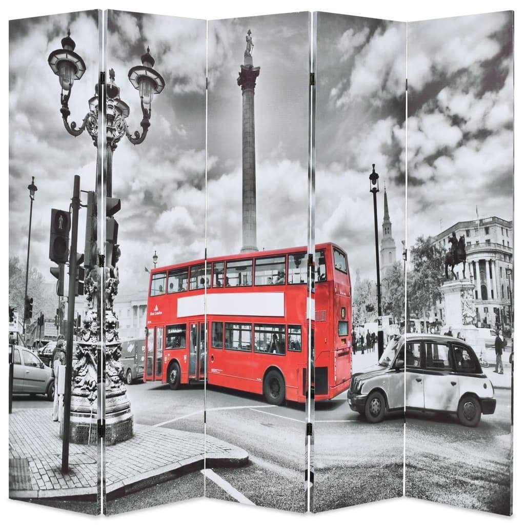 furnicato Raumteiler klappbar 200 x 170 cm London Bus Schwarz-Weiß