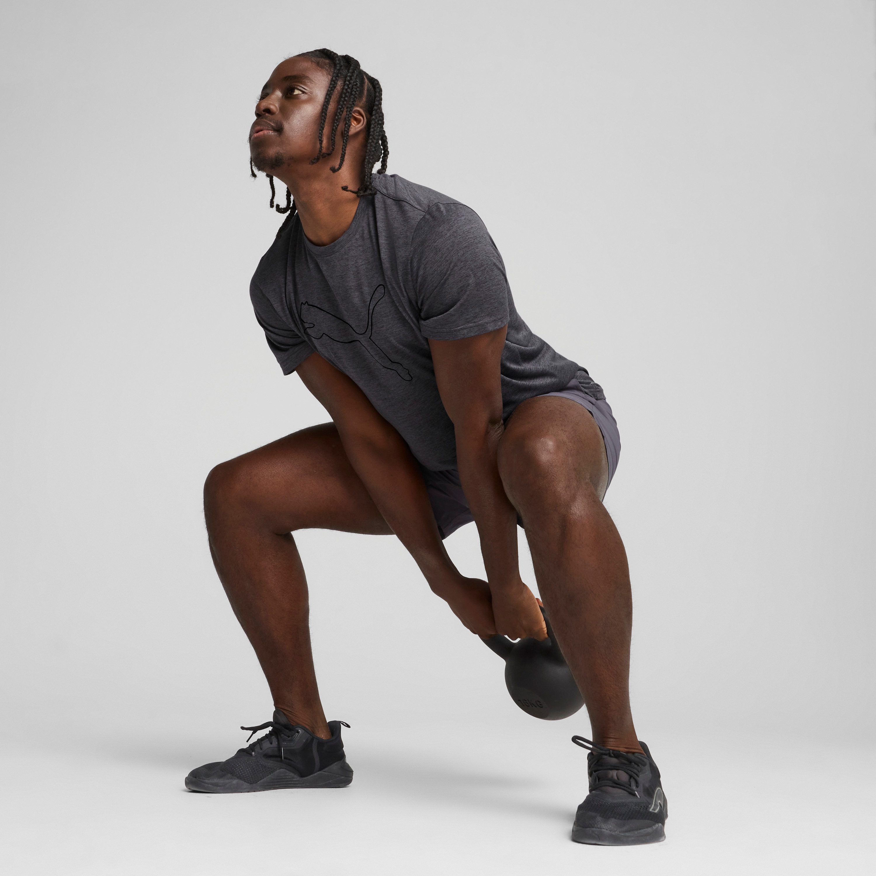 PUMA Trainingsshirt M TAD ESSENTIAL HEATHER CAT TEE (CF LARGE CAT) mit Rundhalsausschnitt, mit Kurzarm, für sportliche Aktivitäten