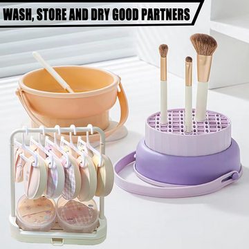 yhroo Kosmetikpinsel-Set 2-in-1-Reinigungsschale für Make-up-Pinsel aus Silikon, 2 tlg., Tragbare Wäscheständerbürste zur Aufbewahrung und Lufttrocknung