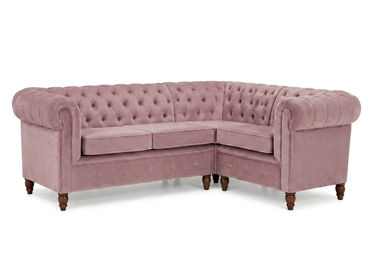 Xlmoebel Chesterfield-Sofa Rosa Chesterfield-Ecksofa aus Samt für stilvolles Wohnen, 1 Teile, Made in Europa