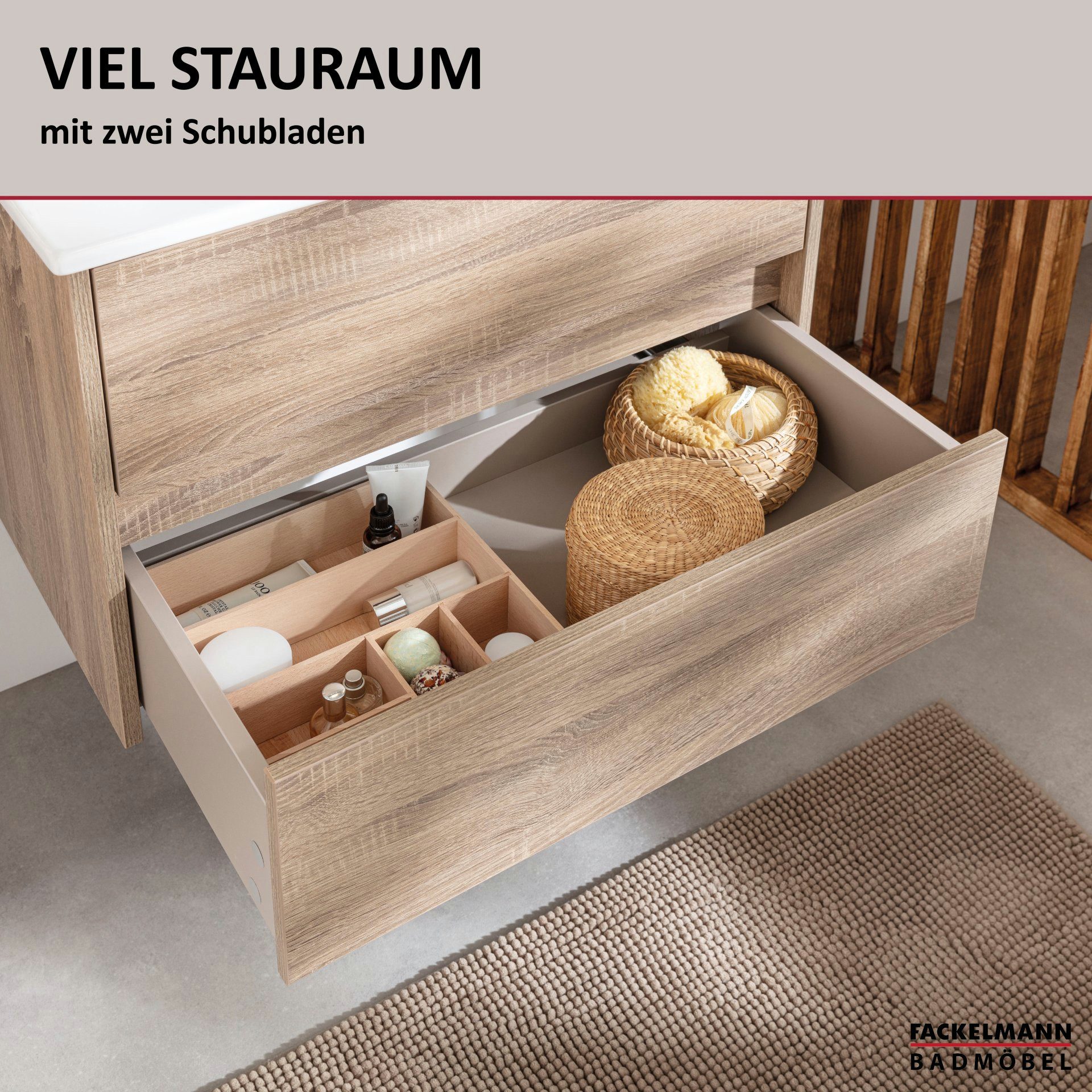 FACKELMANN Badmöbel-Set COMPACT LINE Waschbeckenunterschrank, Keramik-Waschbecken