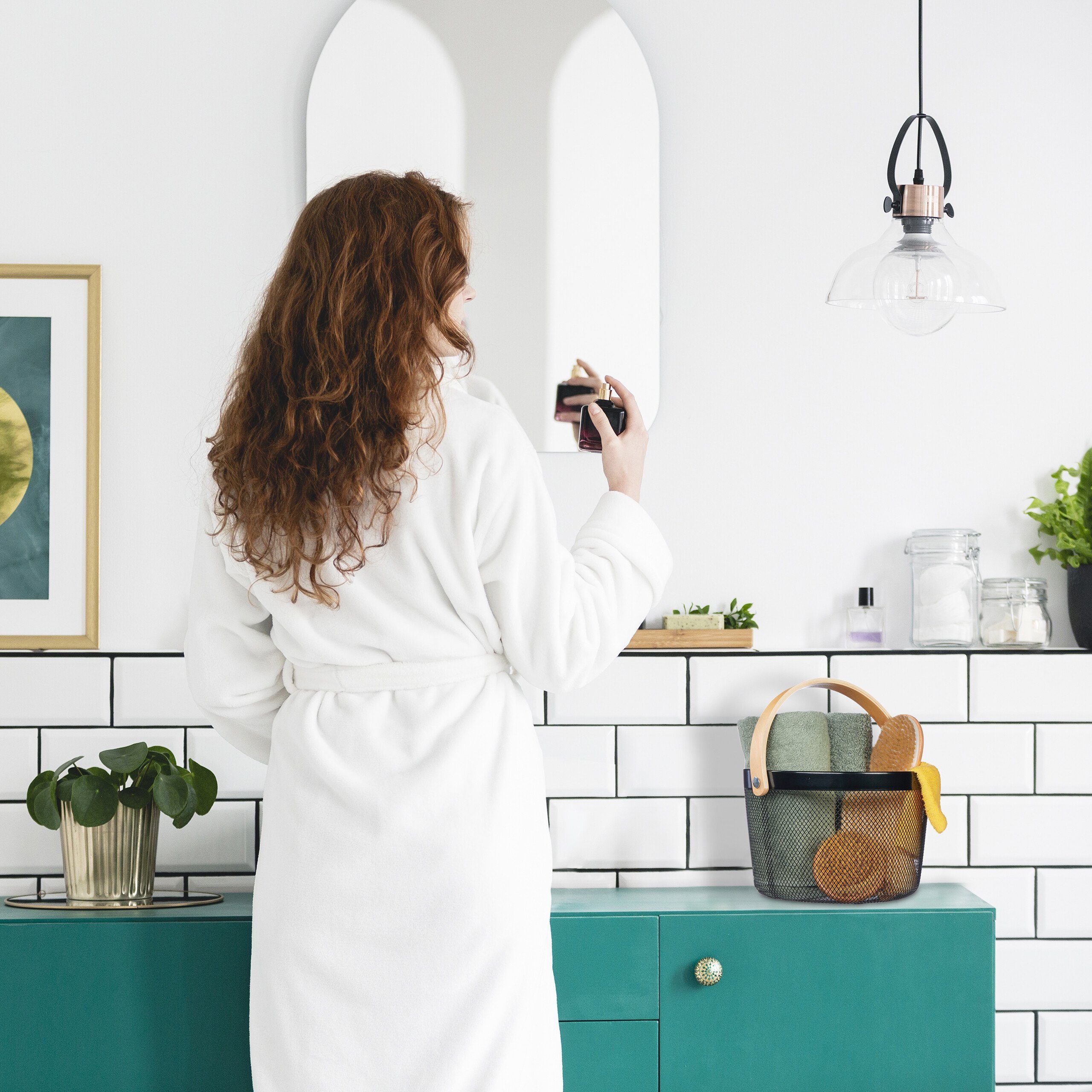 relaxdays Aufbewahrungskorb Runder Drahtkorb mit Henkel, schwarz