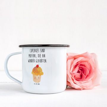 Mr. & Mrs. Panda Dekobecher Cupcake - Weiß - Geschenk, Metall-Tasse, XL Emaille Tasse, Gute Laune (1 St), Bruchsicher & robust