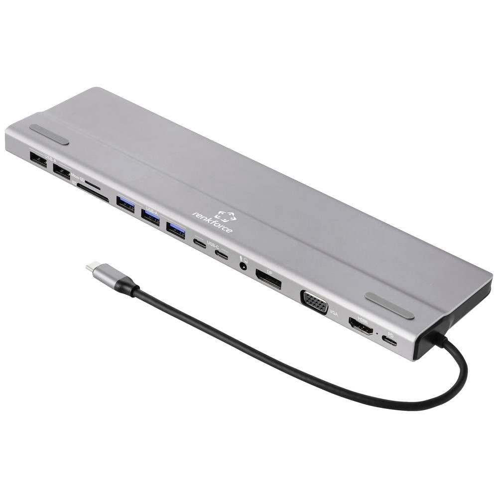 Renkforce Laptop-Dockingstation 15-in-1 USB-C® Notebook Dockingstation, integrierter Kartenleser, USB-C® Power Delivery