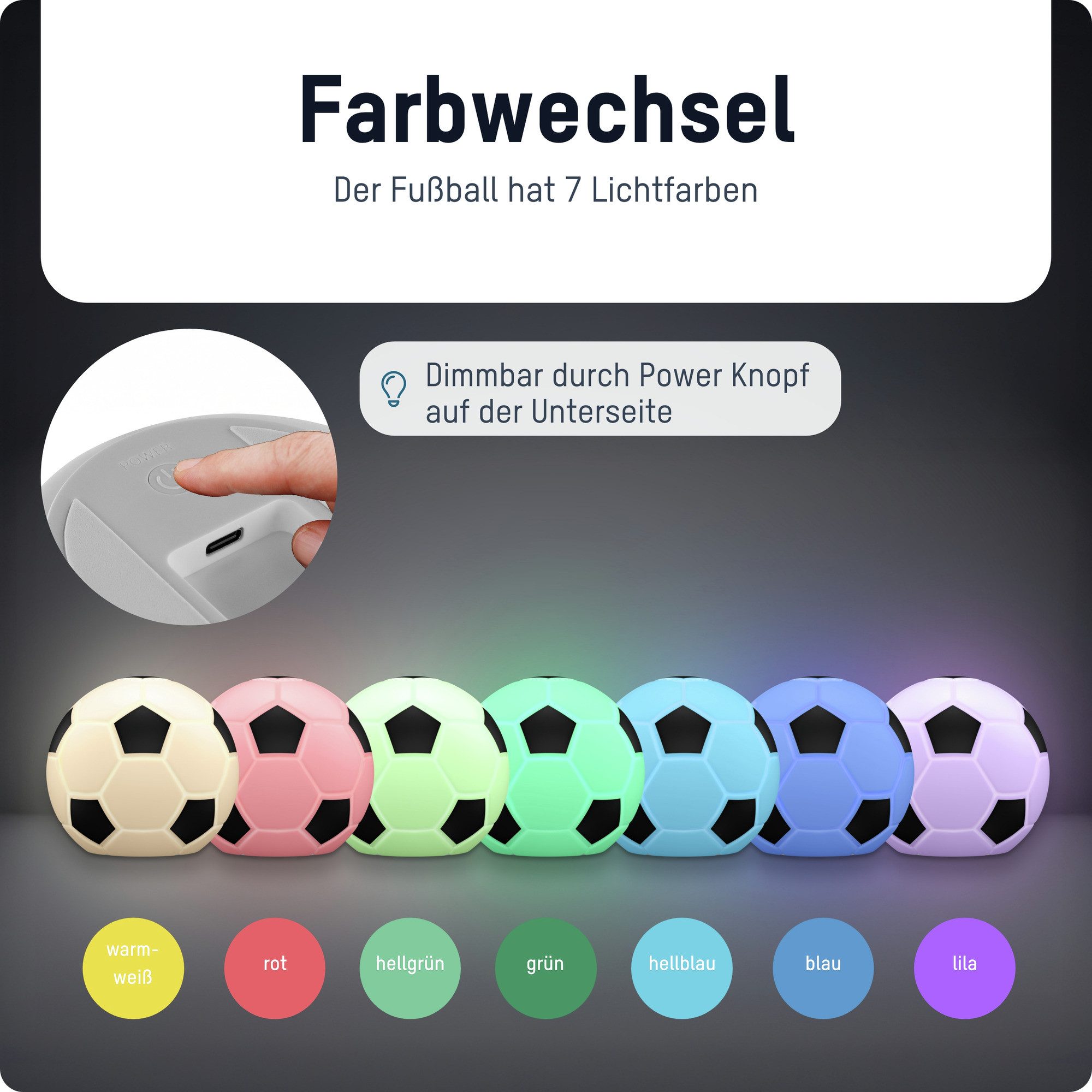 ANSMANN AG LED Nachtlicht Fußball LED Leuchte, 3D Nachtlicht mit Farbwechsel im Fußballdesign – Bild 4 von 5