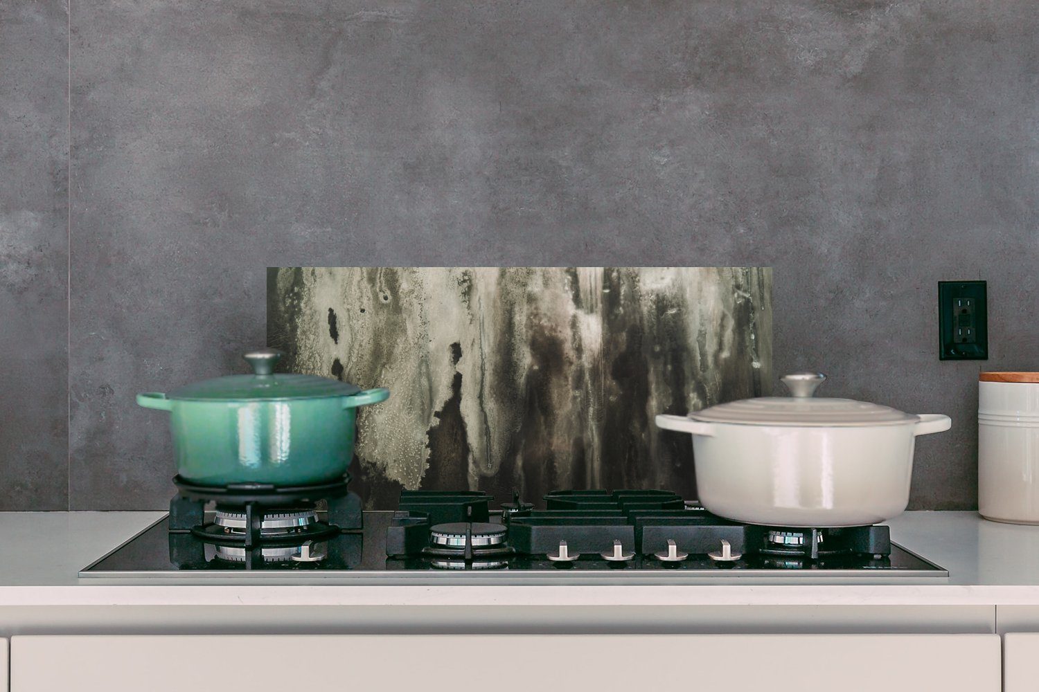 MuchoWow Küchenrückwand Abstrakt 60x30 - und Küchen gegen Fett (1-tlg), Muster, Grau - Kunst - Schmutzflecken cm, Wandschutz, für