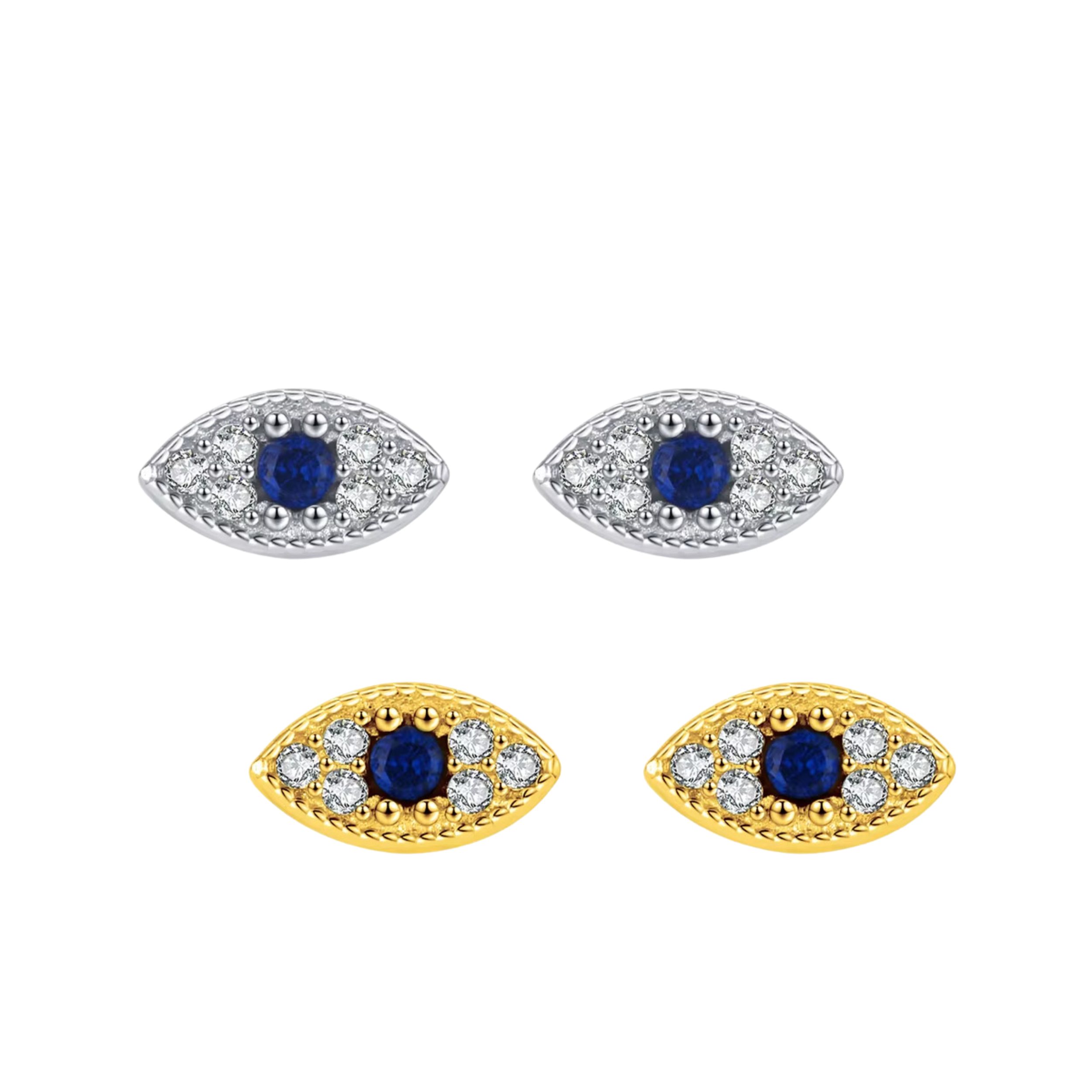 Ohrstecker-Set 2 Paar mini "Evil Eye" Ohrstecker, 925er Silber, 18K Gold