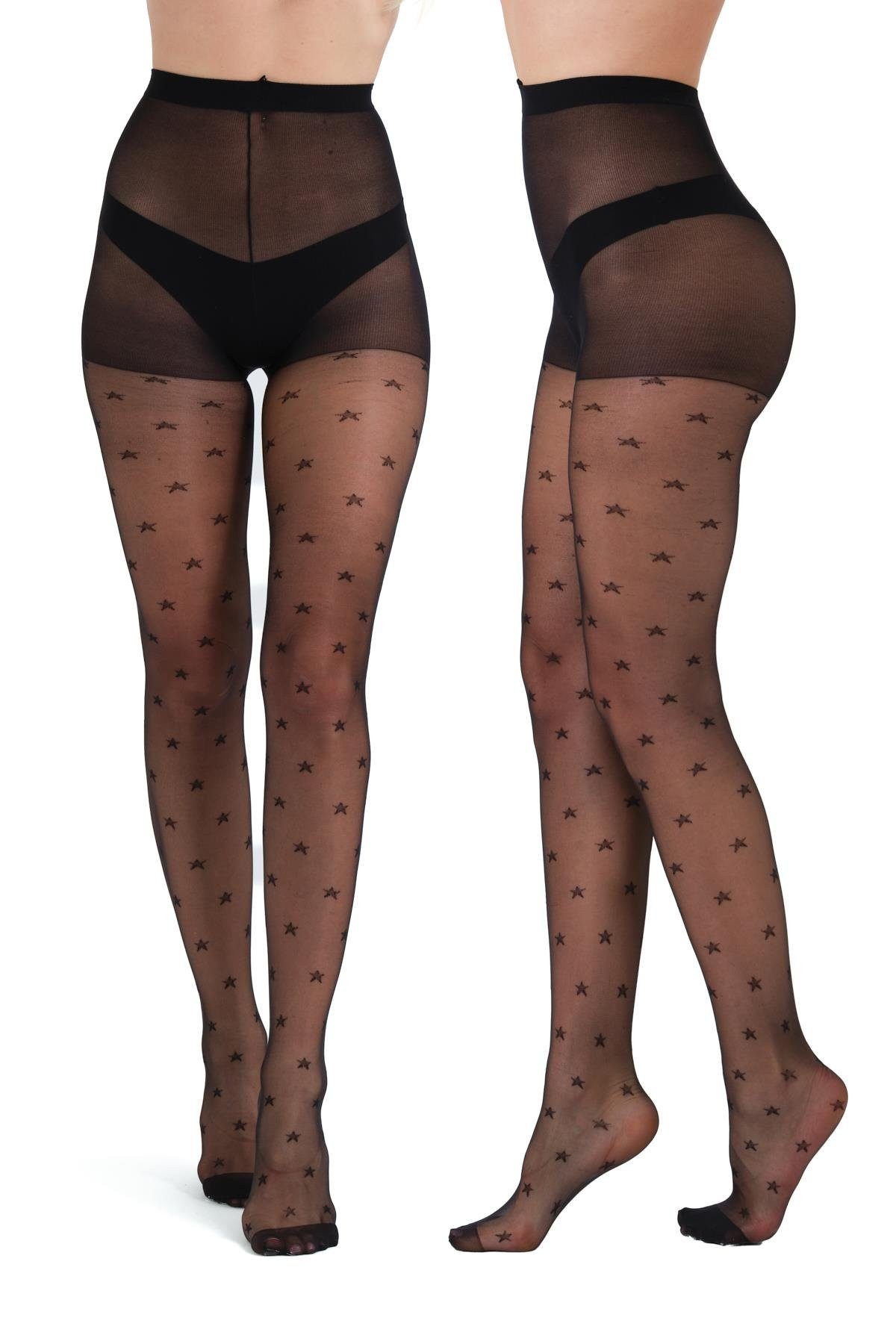 C&CITY Feinstrumpfhose 2er-Pack Sternmuster Strumpfhosen