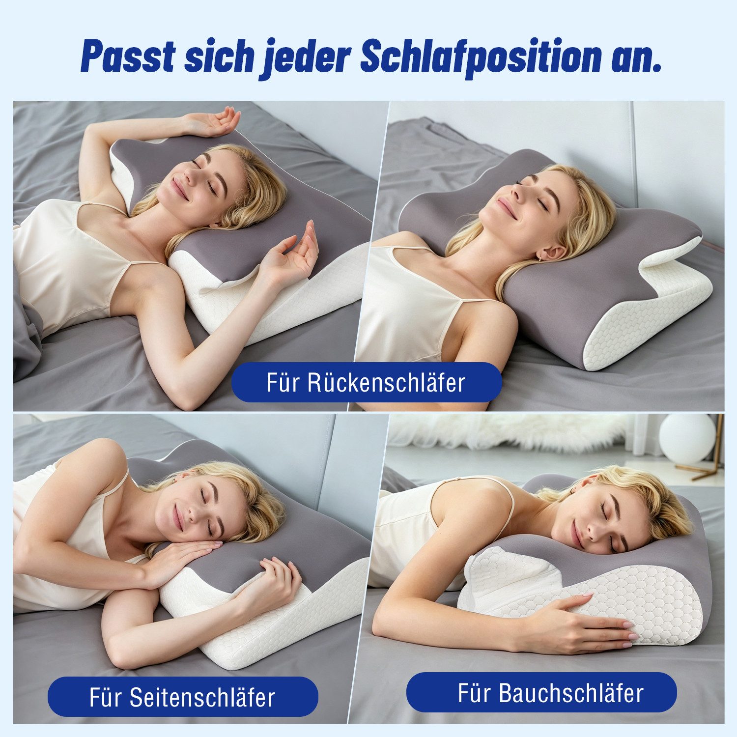 Esun Nackenstützkissen Nackenstützkissen, Kopfkissen Memory Foam, Kissen Seitenschläferkissen, Füllung: Memory Foam, Seitenschlafer, Rückenschlafer, Bauchschlafer, Set, Kissen vom OEKO-TEX® und CertiPUR Getestet, für Seiten Rücken & Bauchschläfer, Nackenkissen