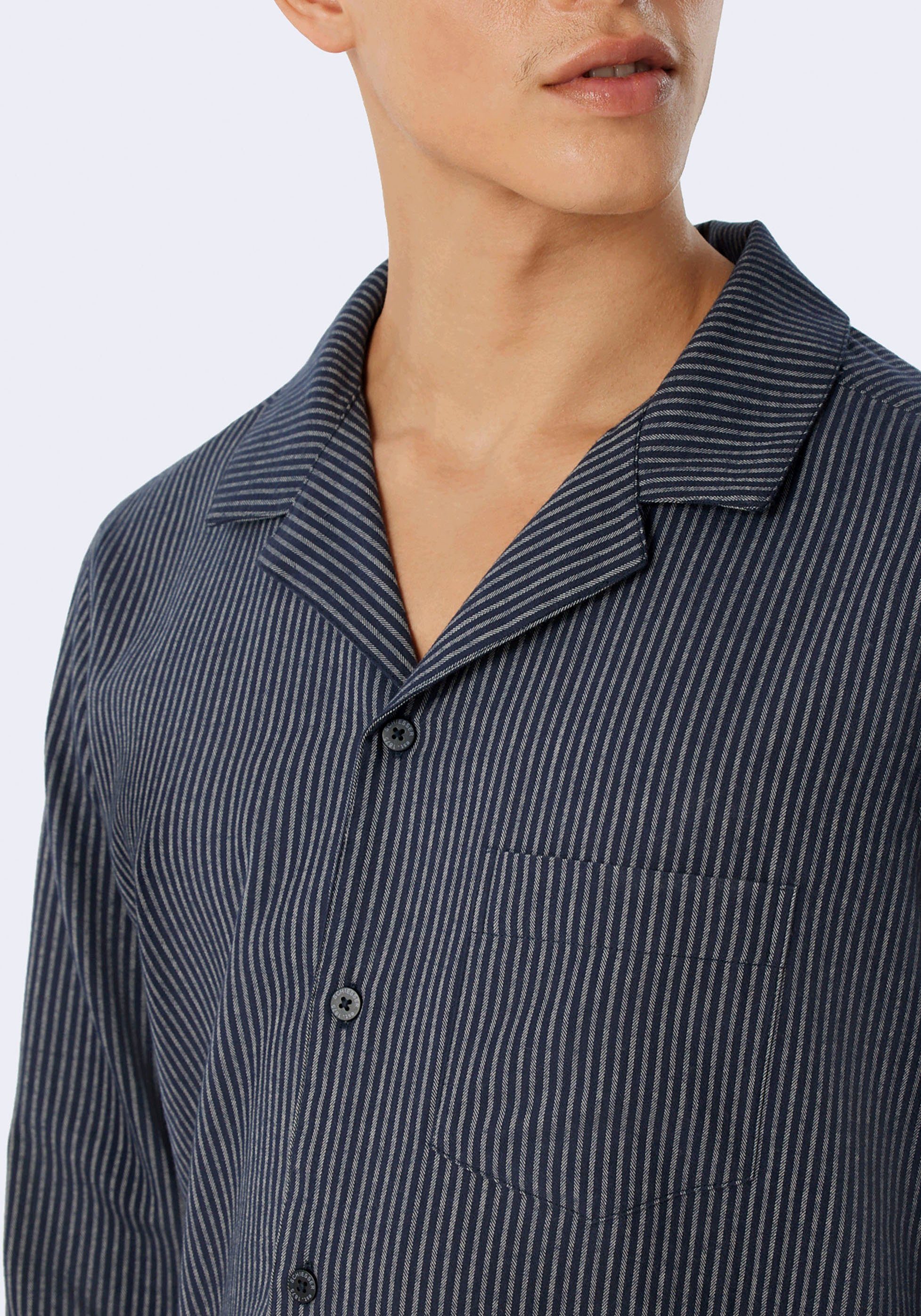 Schiesser Pyjama (2 (200) Webflanell-Qualität grau aus 1 schöner tlg., Stück)