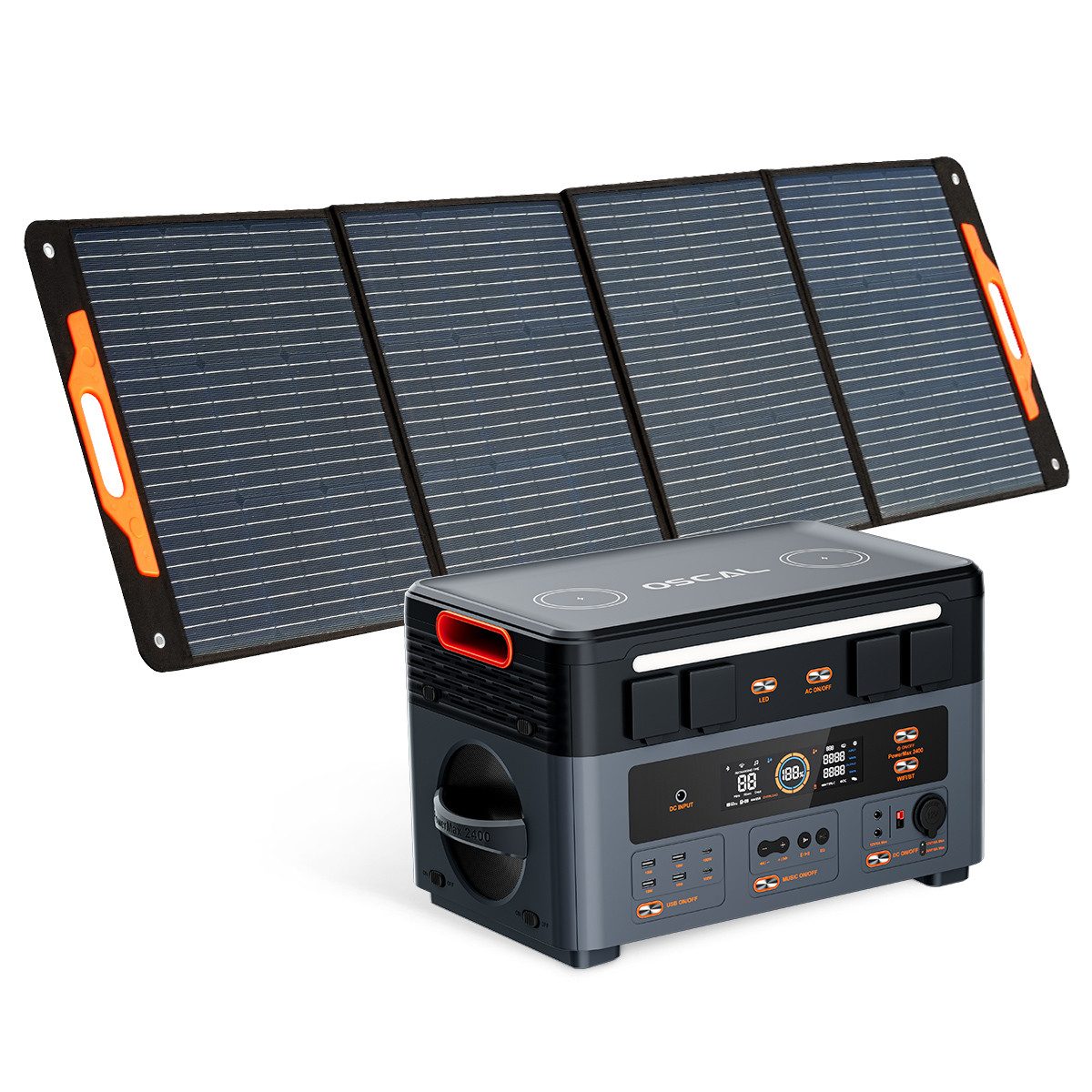 OSCAL Stromerzeuger PowerMax 2400SE Powerstation, 2400W, LiFePO4, für Zuhause & Outdoor, 2,4 in kW, Solar-Speicher, Stereo, 16 Ports, Weihnachts Außenstromversorgung