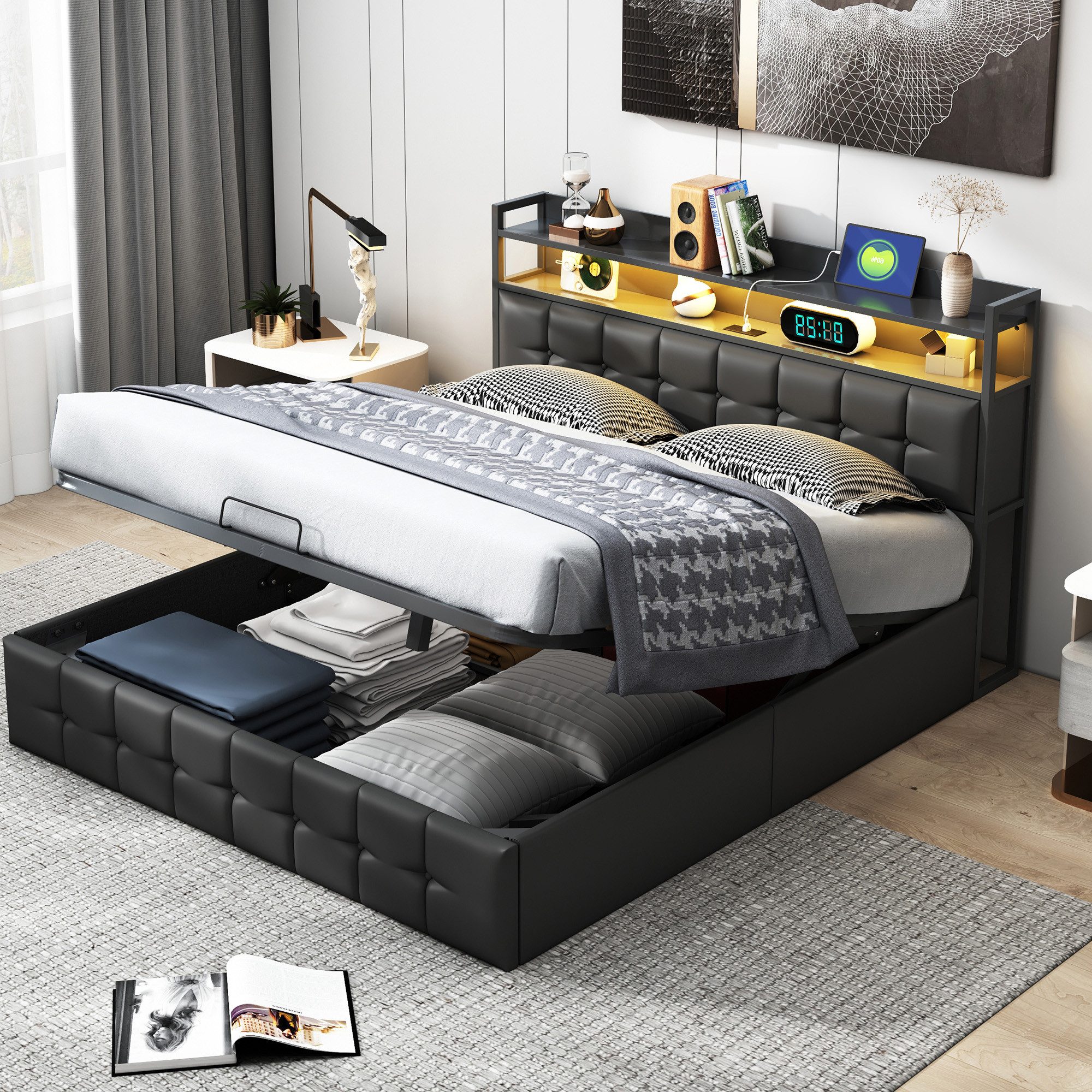 FUROKOY Polsterbett Doppelbett Stauraumbett Hydraulisch anhebbarer günstig online kaufen
