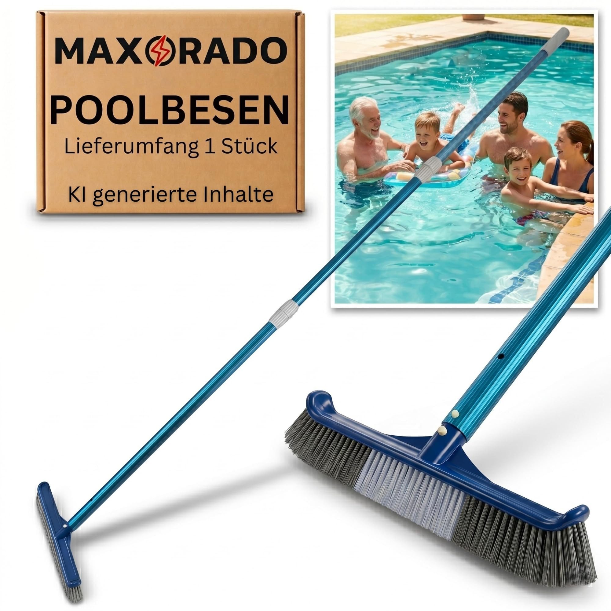 Maxorado Poolbürste Lange Poolbürste 2,4m mit Teleskopstange für Poolreinigung Boden Wand, (Set Kit, Schwimmbecken Besen), Poolbesen Pool Reinigung Stange Bürste