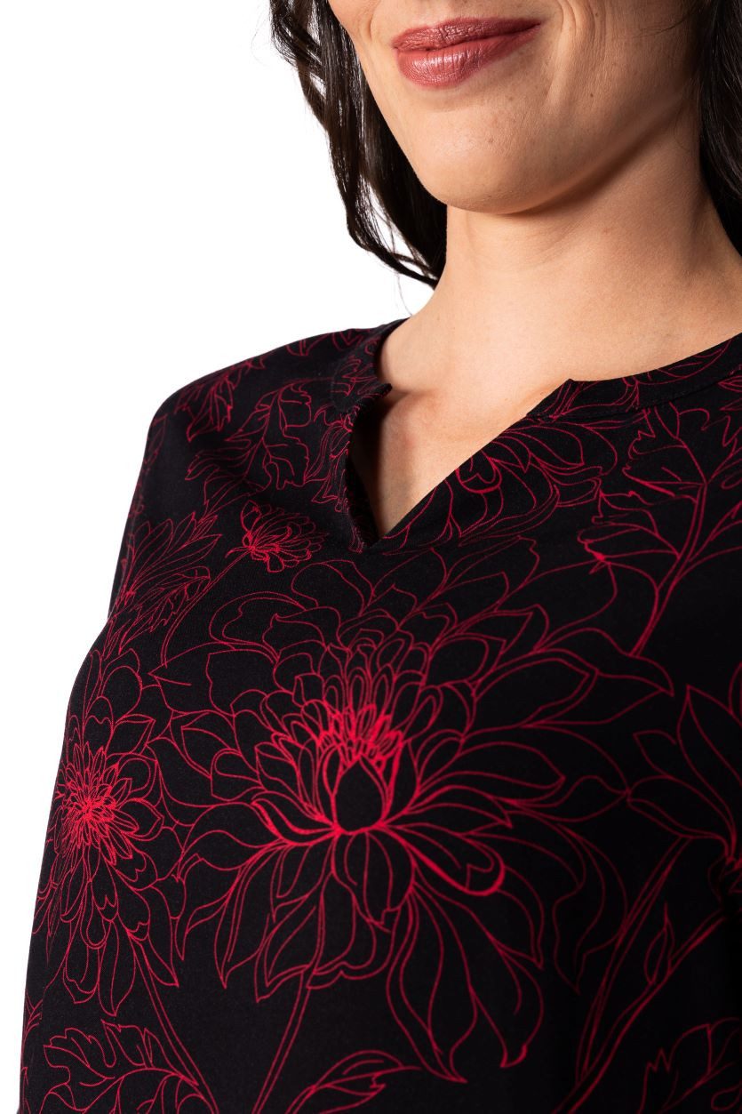 einfach Schön Langarmbluse Aurelia schwarz-rot mit Allover Print