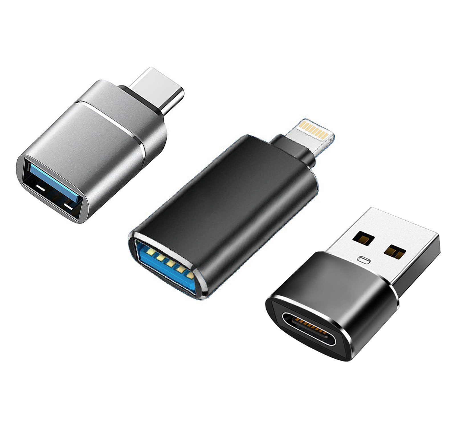 neue dawn 3 Stück USB A auf USB C OTG Adapter für iPhone Samsung iPad Android USB-Adapter Lightning, USB-C, USB Typ A zu USB-C, USB Typ A