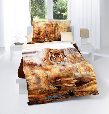 Bettwäsche Tiger Raubkatze Wald Kaeppel, JACK, Mako-Satin, 2 teilig, hochwertiger Digitaldruck mit einem eleganten Tigermotiv, Baumwolle