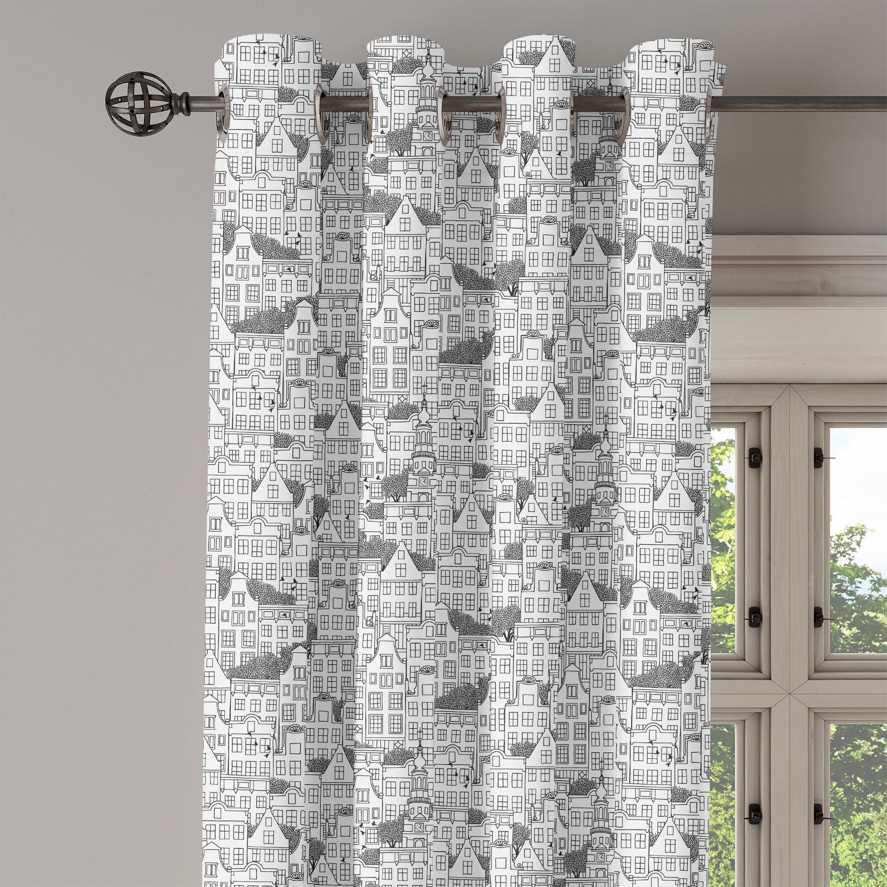 für Wohnzimmer, Modern Häuser Dekorative Abakuhaus, Gardine Urban Europäische Schlafzimmer 2-Panel-Fenstervorhänge