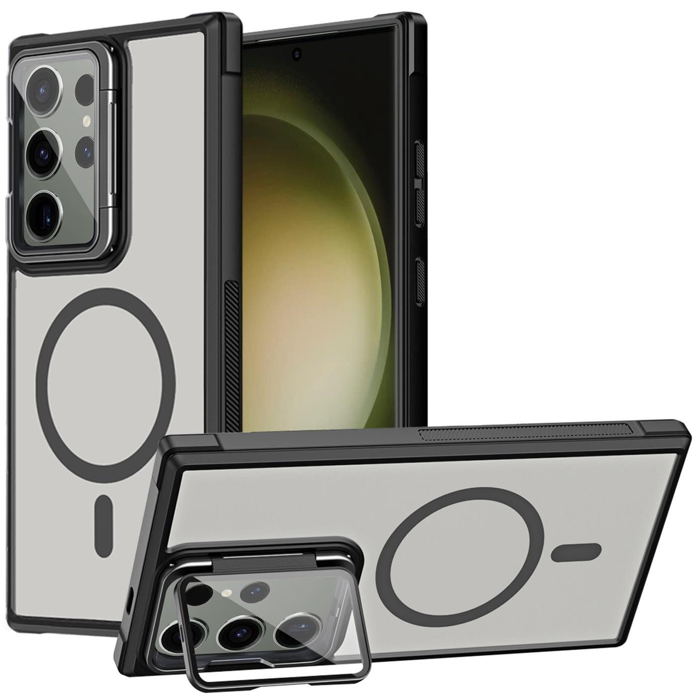 CoolGadget Handyhülle Hybrid CAM Handy Hülle für Samsung Galaxy S23 Ultra 6,8 Zoll, Kameraschutzglas klappbar Schutzhülle Metallring für Magsafe Zubehör