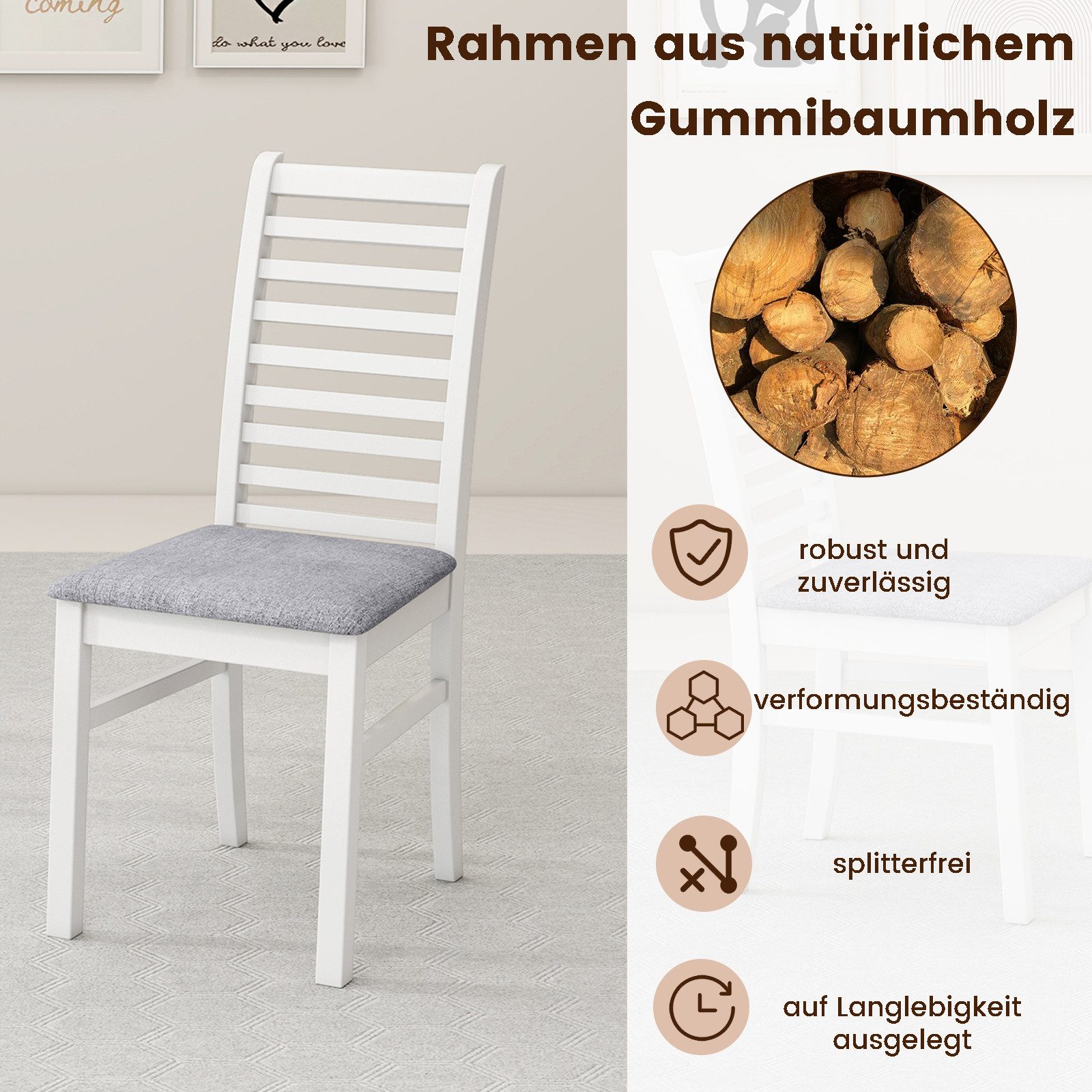 COSTWAY Esszimmerstuhl (2 St), Stoff gepolsterte Küchenstühle, hohe gebogene Rückenlehne